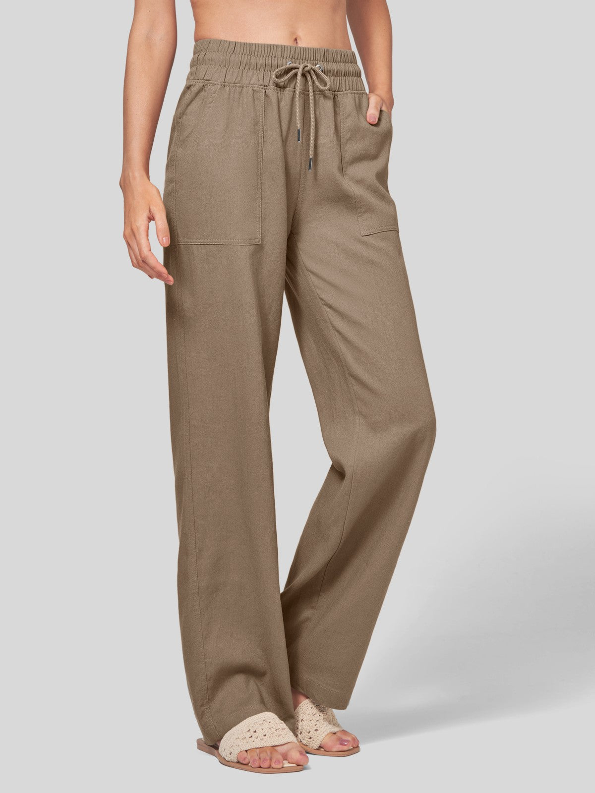 Women's Cotton Linen Wide Leg Pants 29 Inch