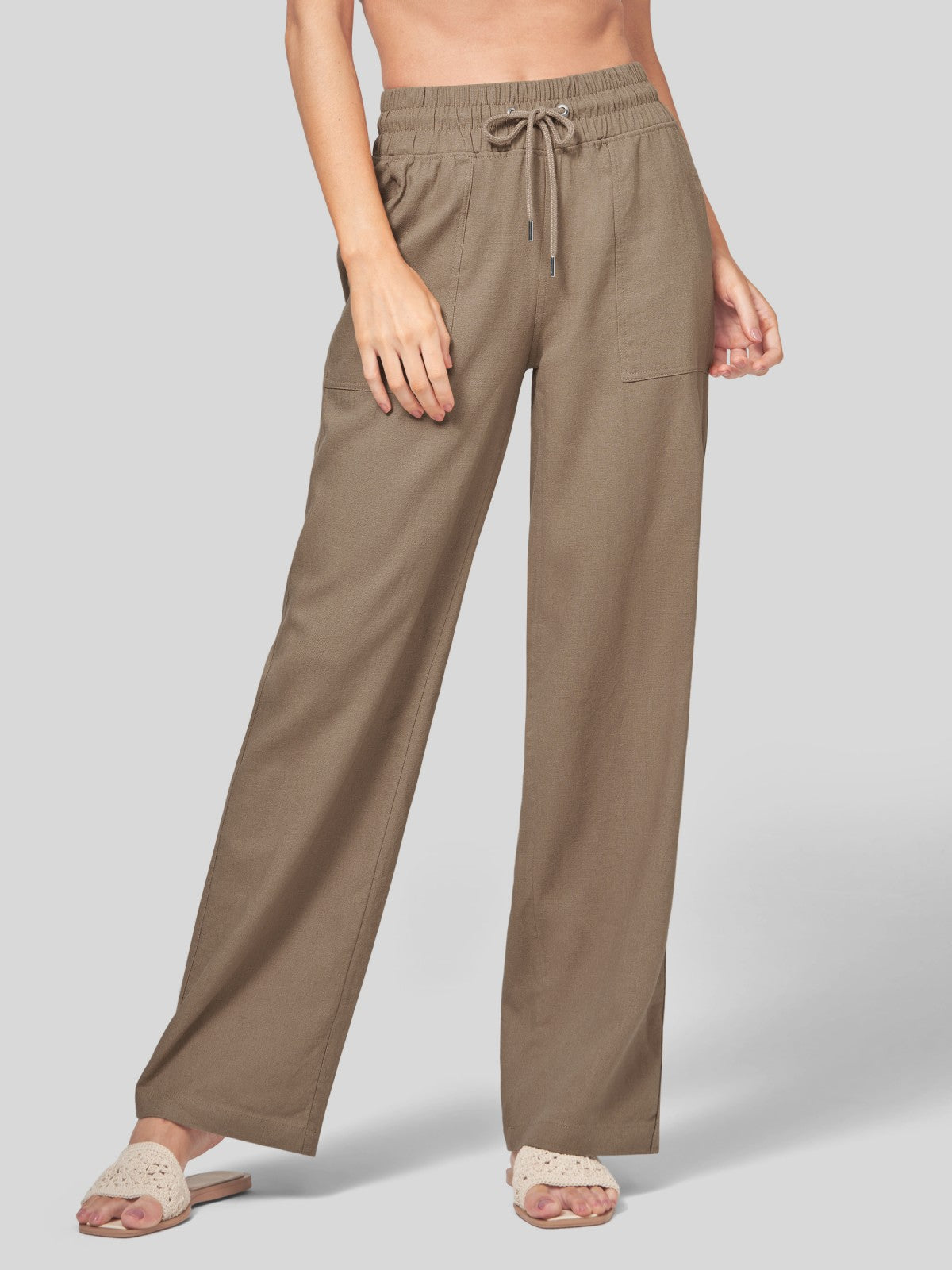 Women's Cotton Linen Wide Leg Pants 31 Inch
