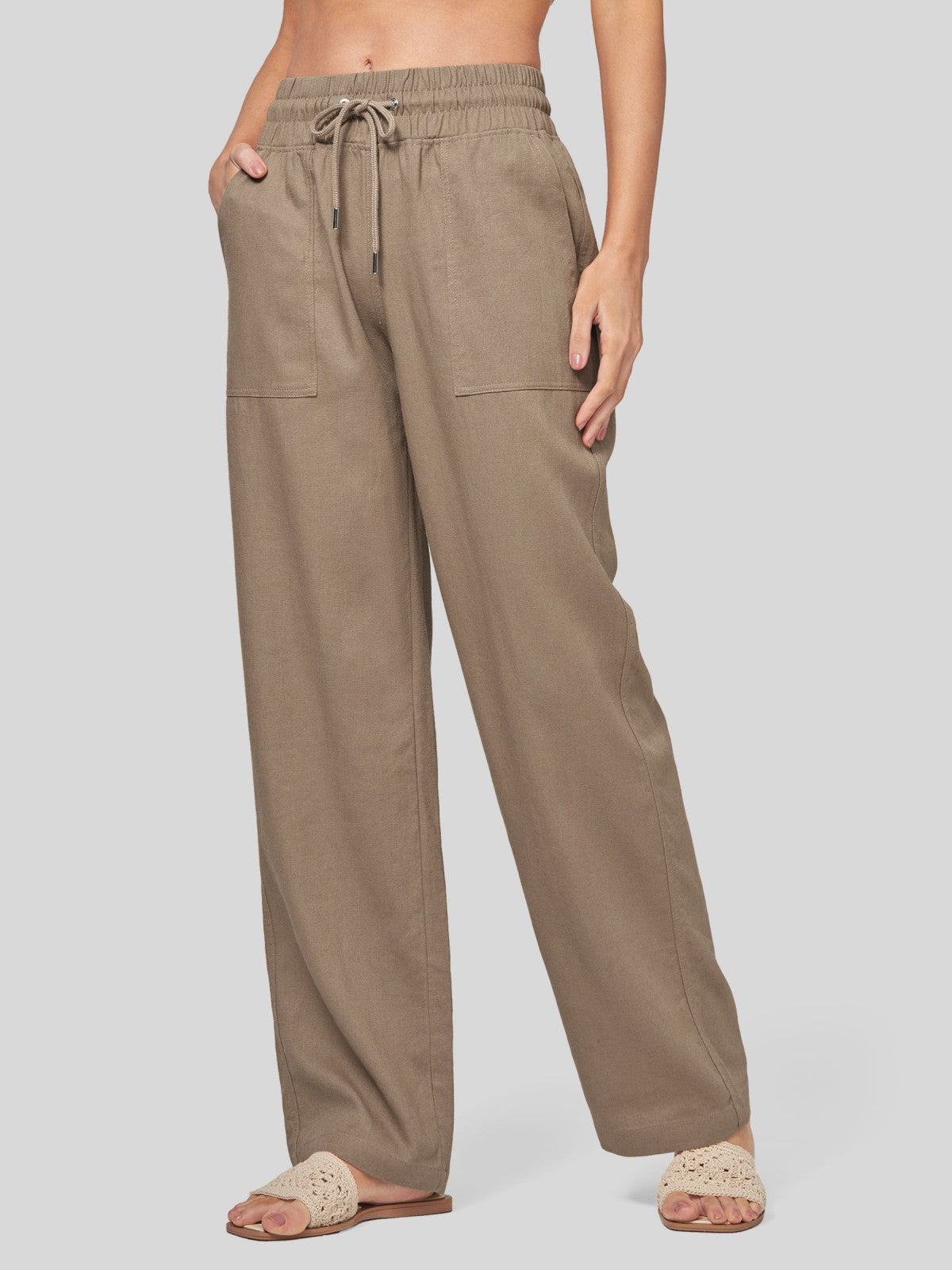 Women's Cotton Linen Wide Leg Pants 33 Inch