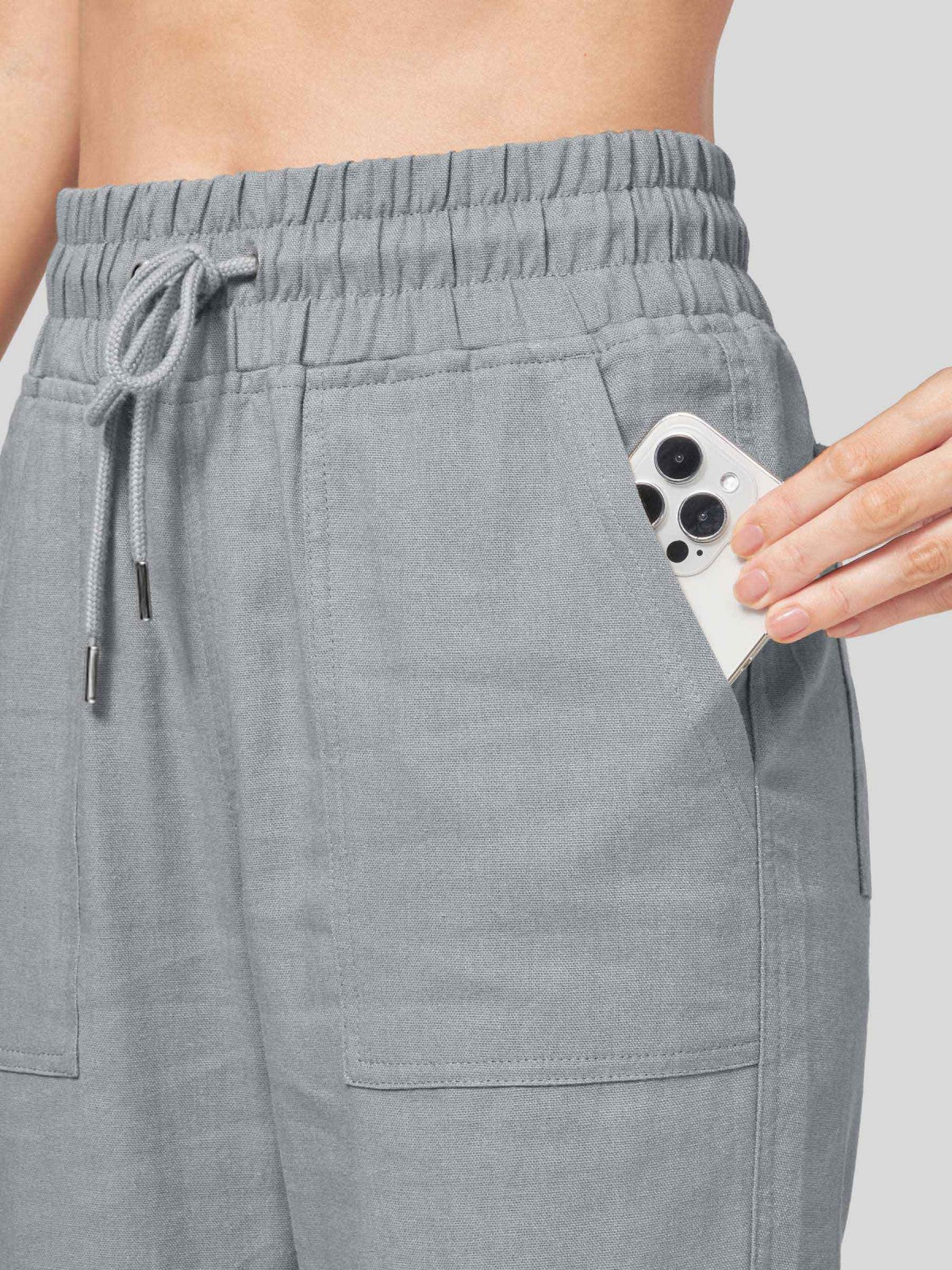 Women's Cotton Linen Wide Leg Pants 31 Inch
