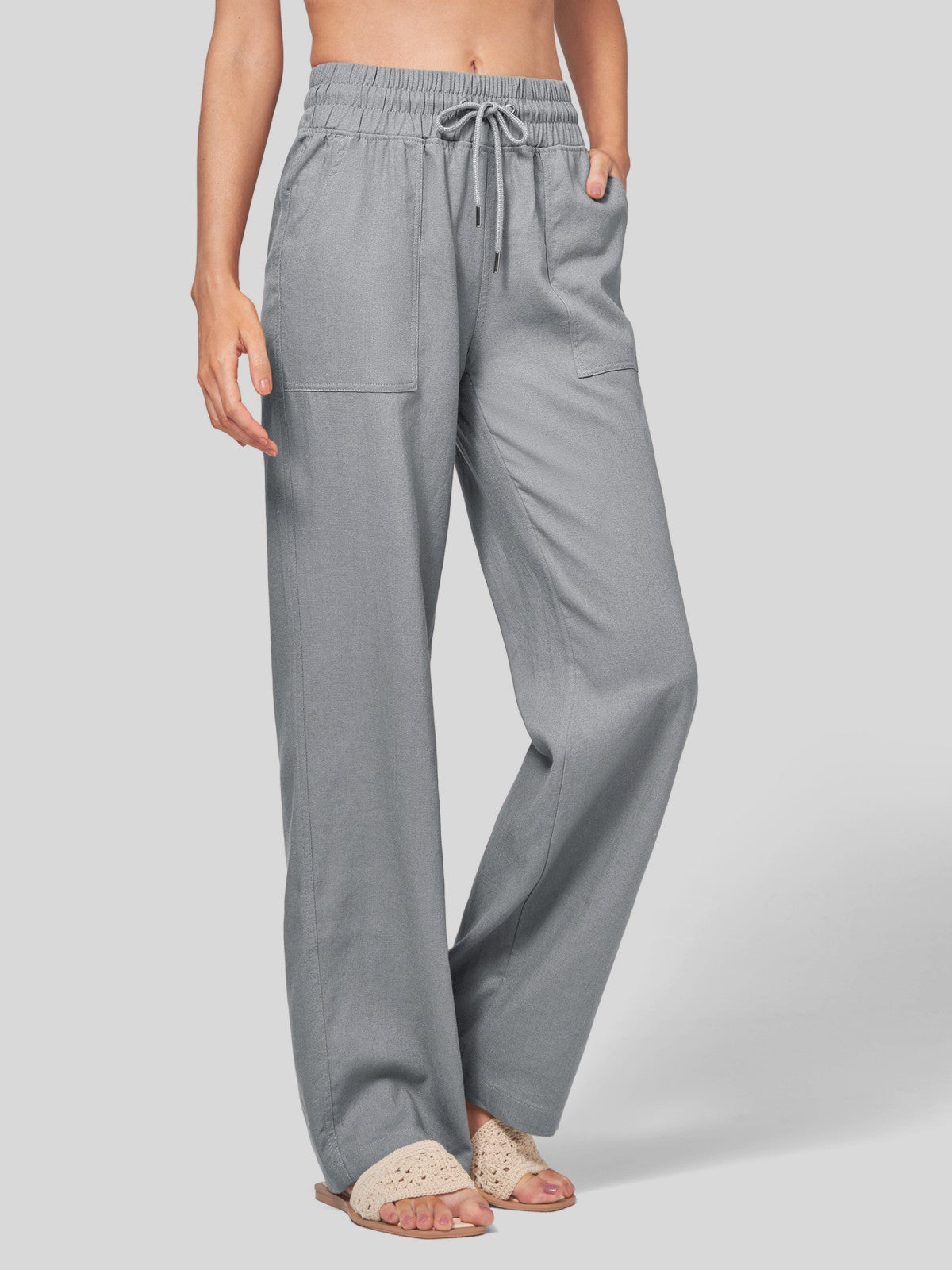 Women's Cotton Linen Wide Leg Pants 29 Inch