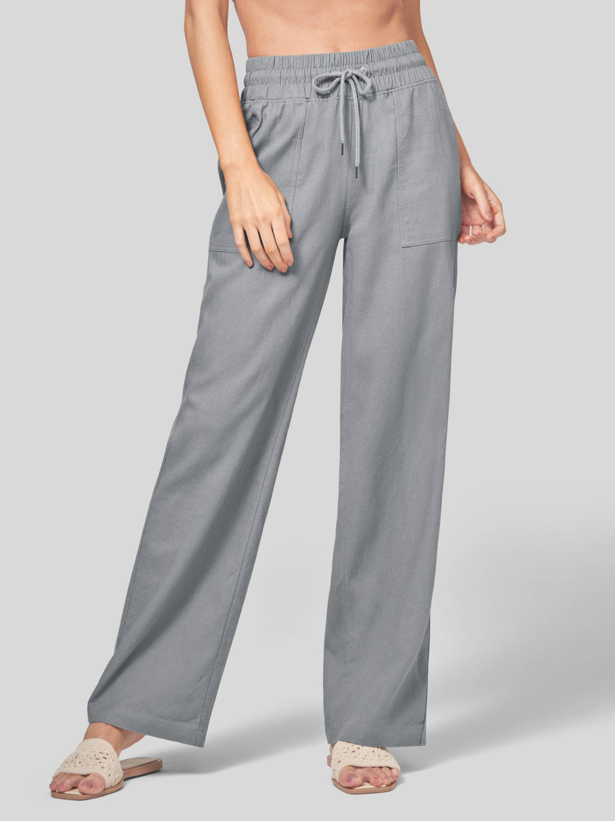 Women's Cotton Linen Wide Leg Pants 31 Inch
