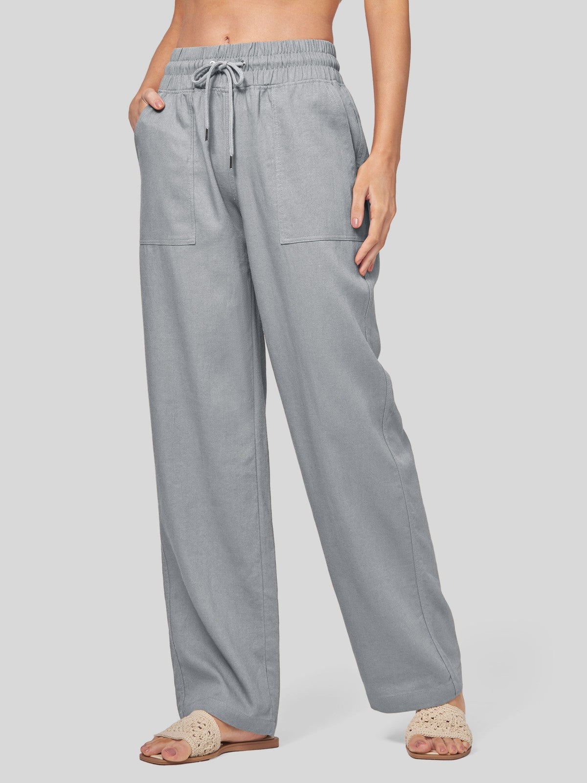 Women's Cotton Linen Wide Leg Pants 33 Inch