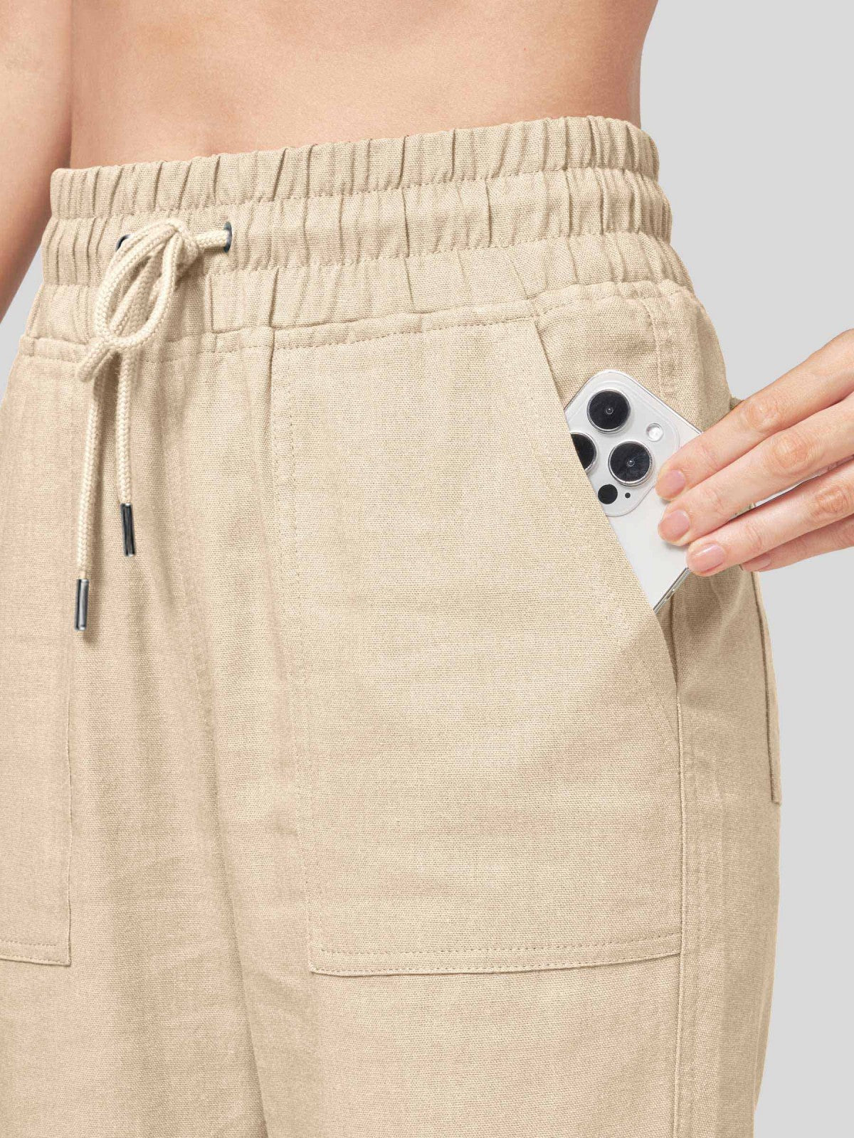 Women's Cotton Linen Wide Leg Pants 31 Inch
