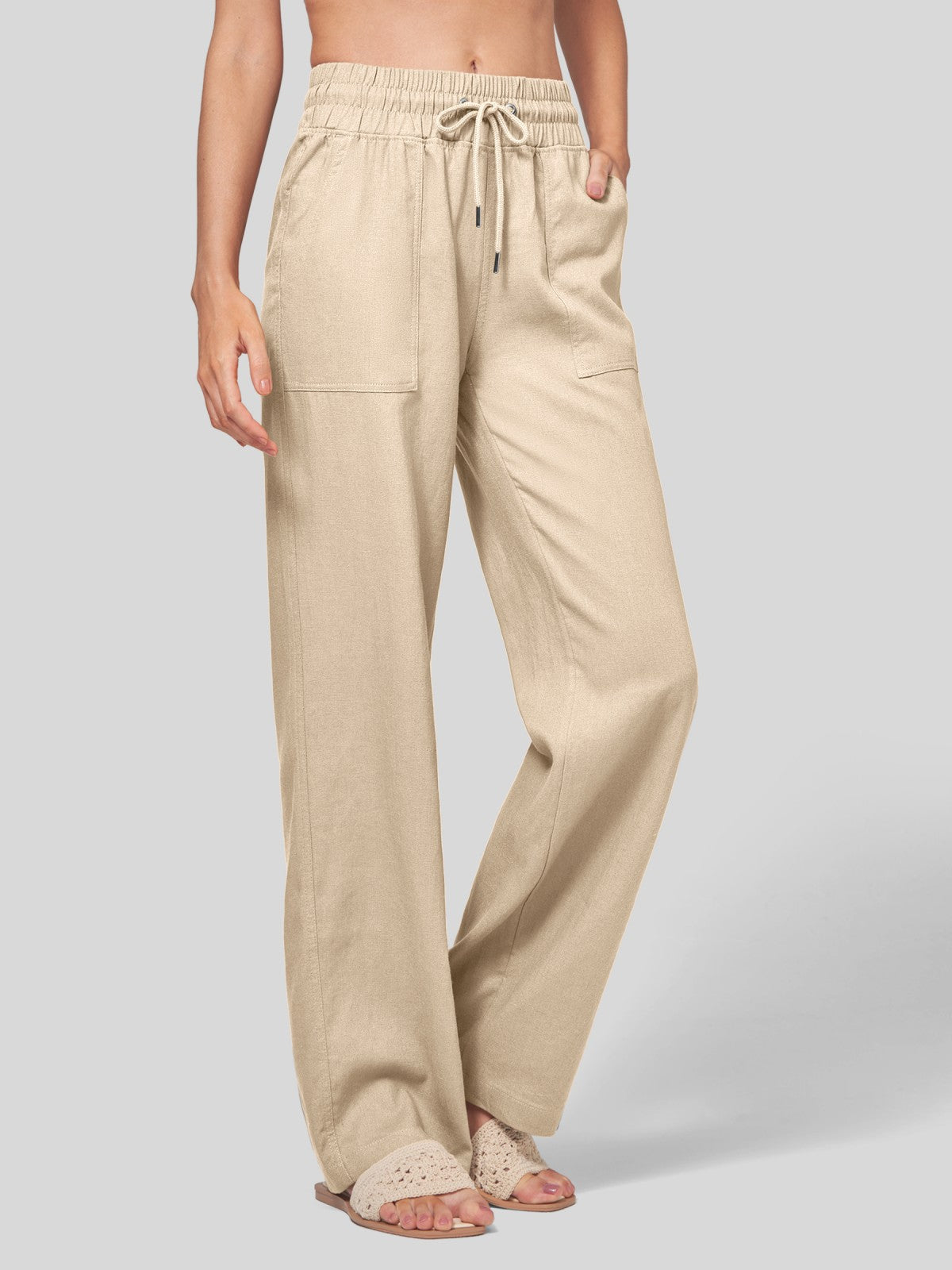 Women's Cotton Linen Wide Leg Pants 29 Inch