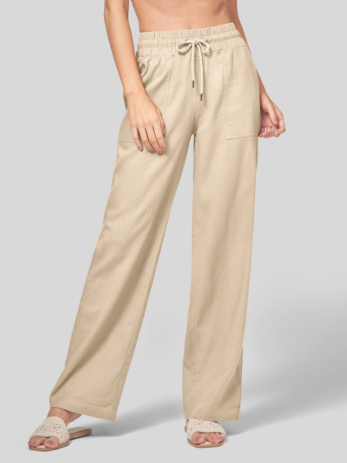 Women's Cotton Linen Wide Leg Pants 31 Inch