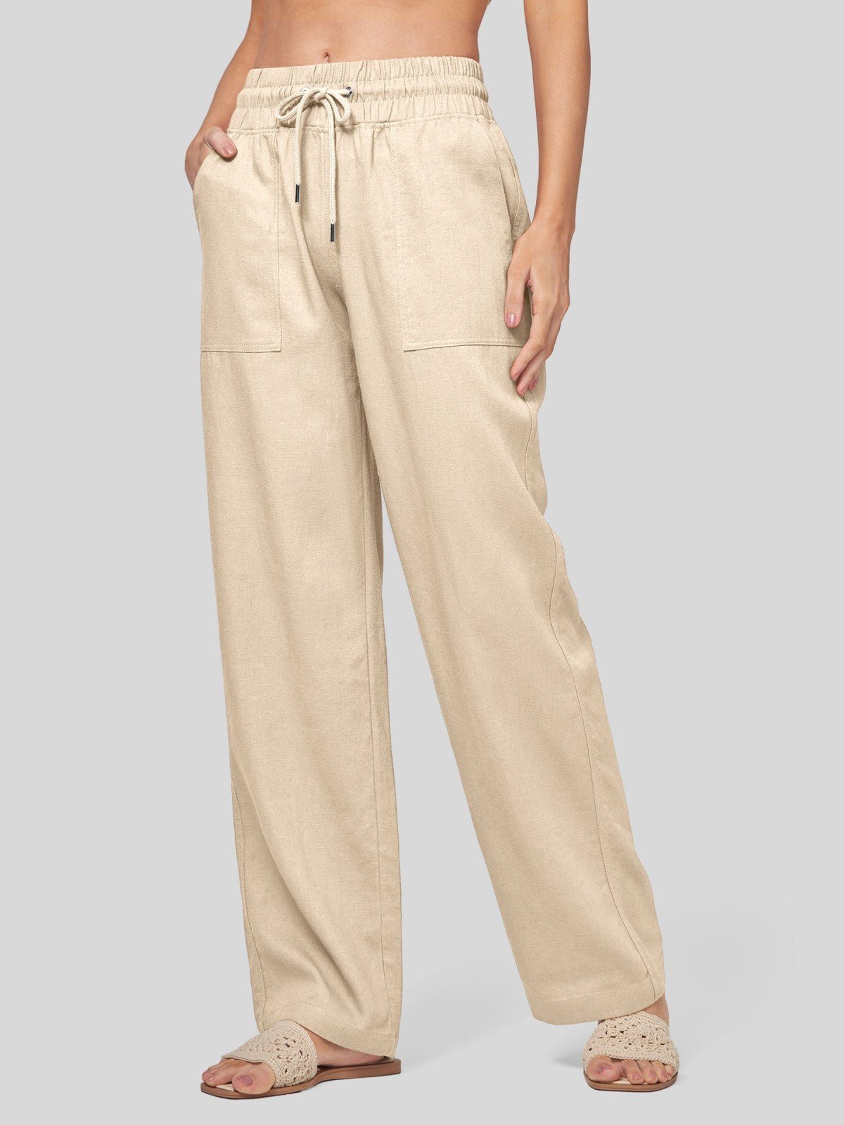 Women's Cotton Linen Wide Leg Pants 33 Inch