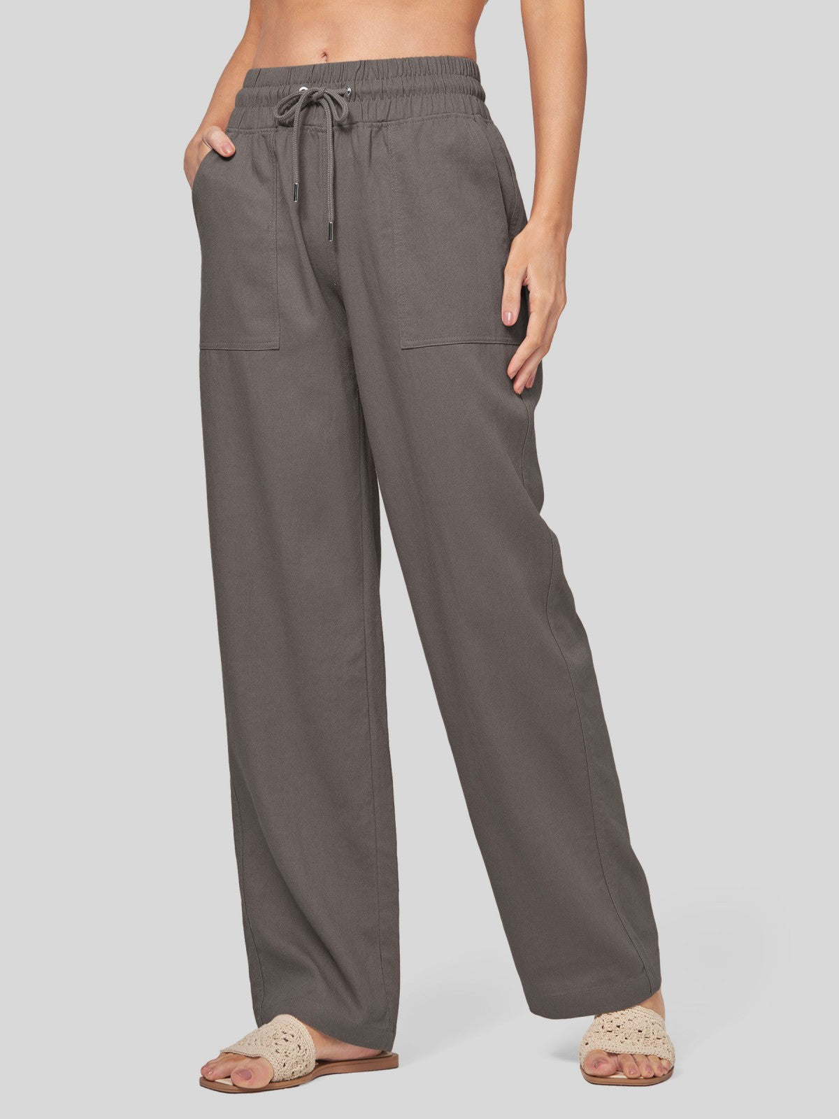 Women's Cotton Linen Wide Leg Pants 33 Inch