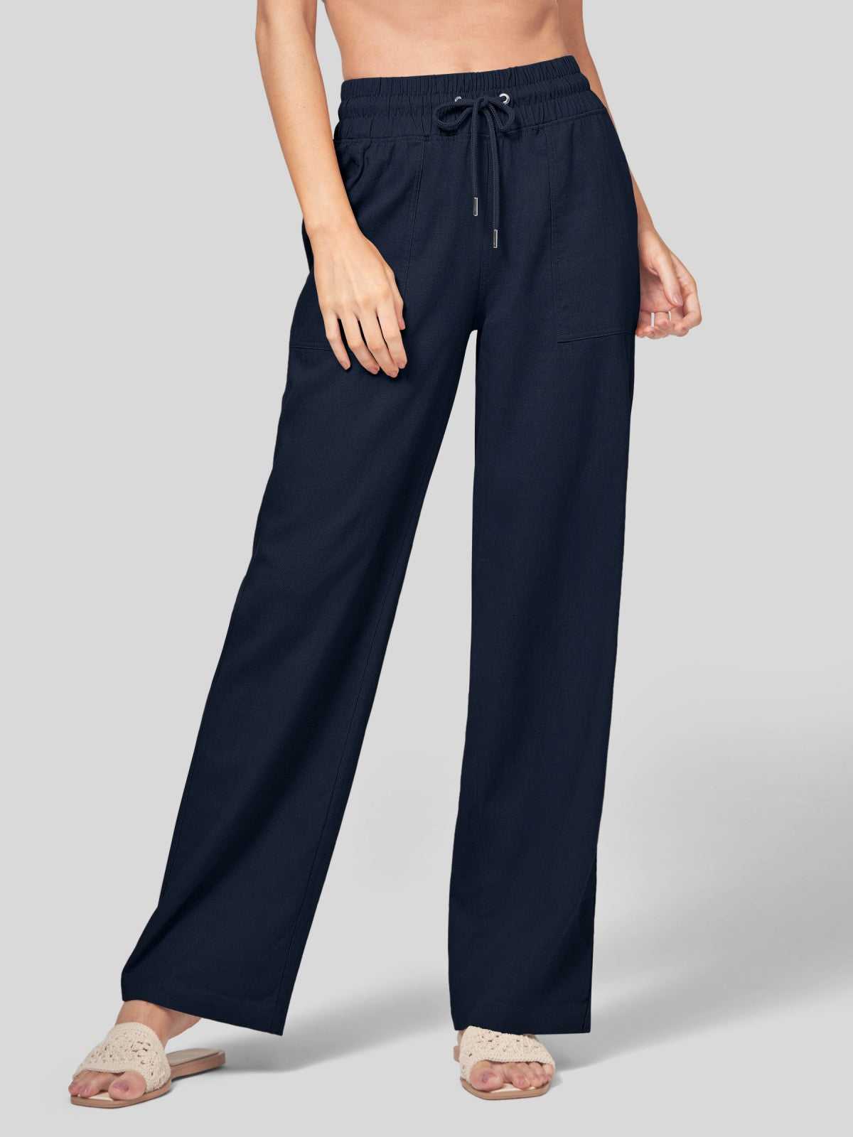 Women's Cotton Linen Wide Leg Pants 31 Inch