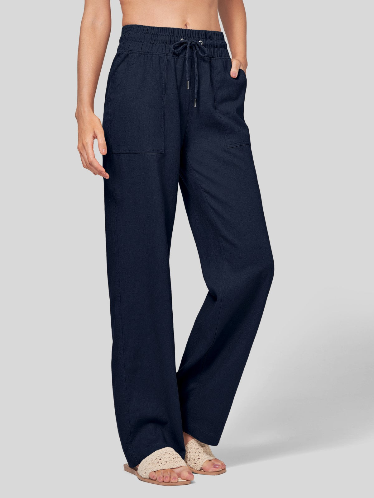 Women's Cotton Linen Wide Leg Pants 29 Inch