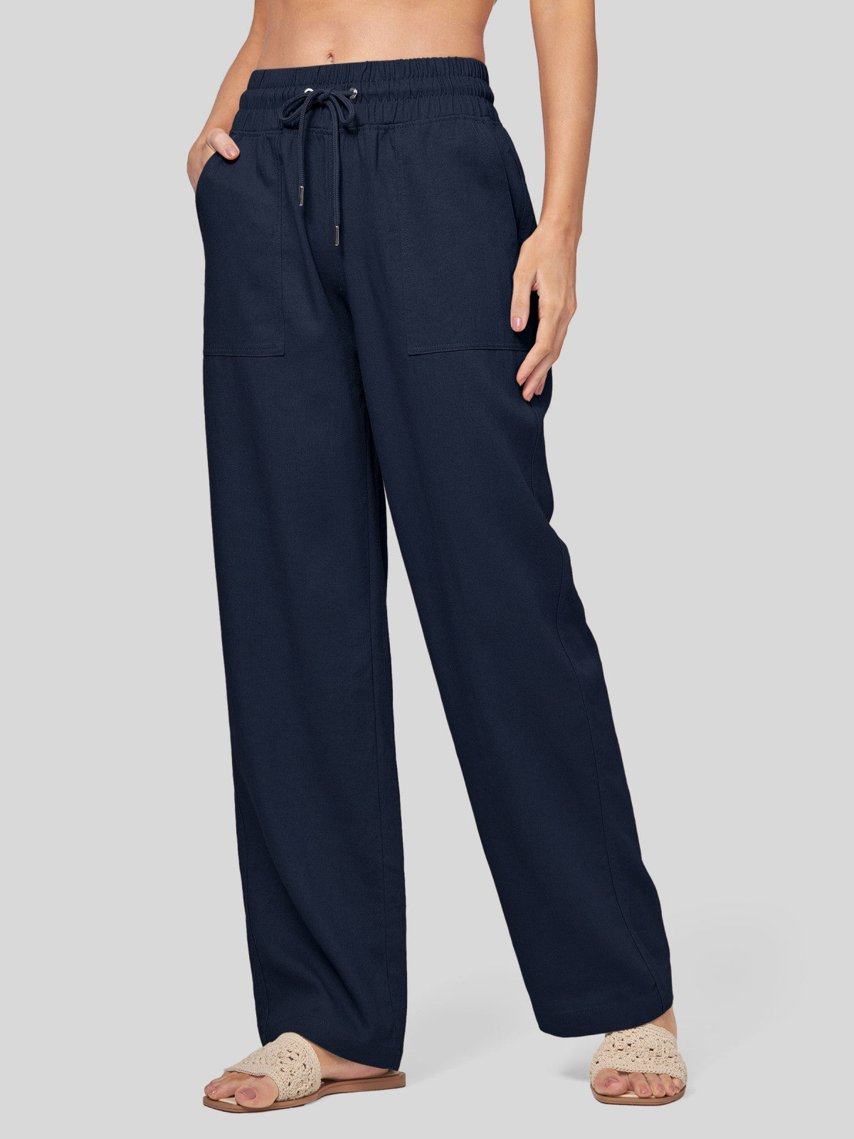 Women's Cotton Linen Wide Leg Pants 33 Inch