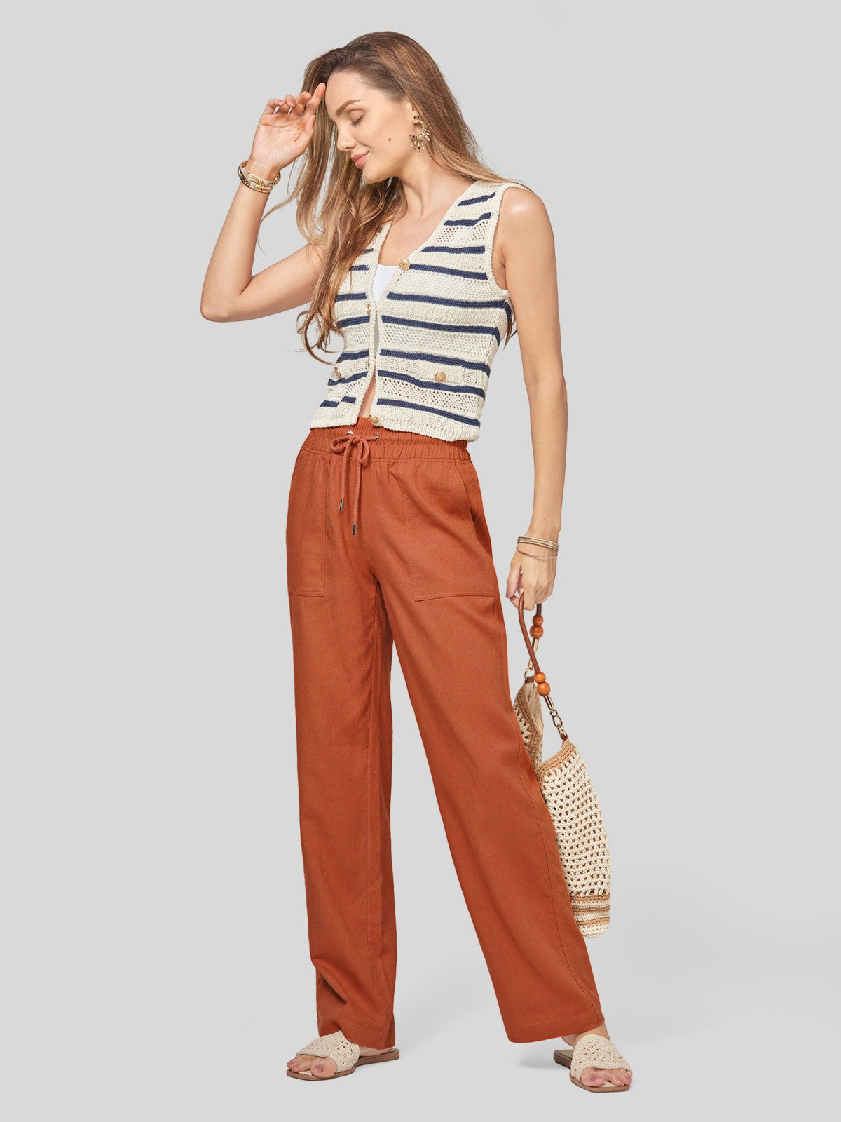Women's Cotton Linen Wide Leg Pants 33 Inch