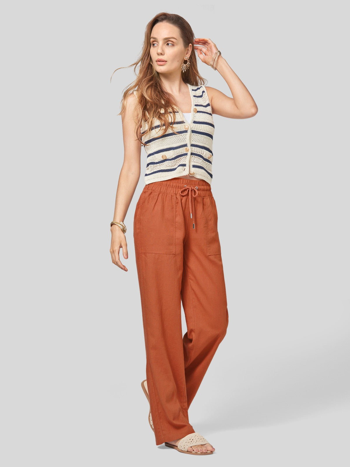 Women's Cotton Linen Wide Leg Pants 31 Inch
