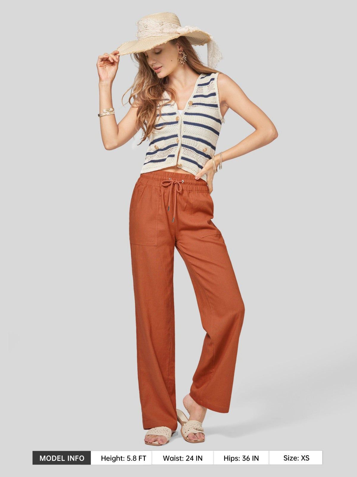 Women's Cotton Linen Wide Leg Pants 31 Inch