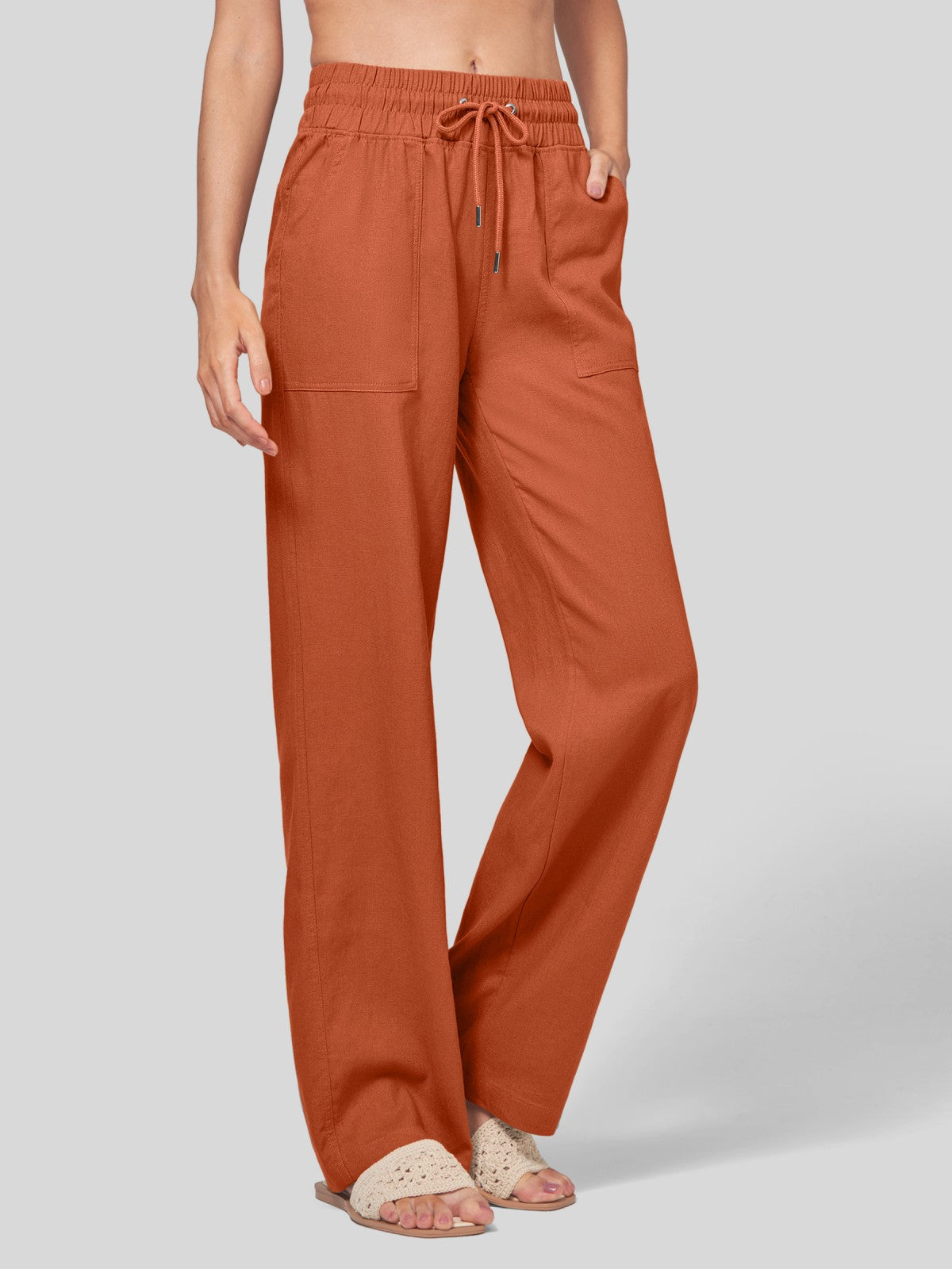 Women's Cotton Linen Wide Leg Pants 29 Inch