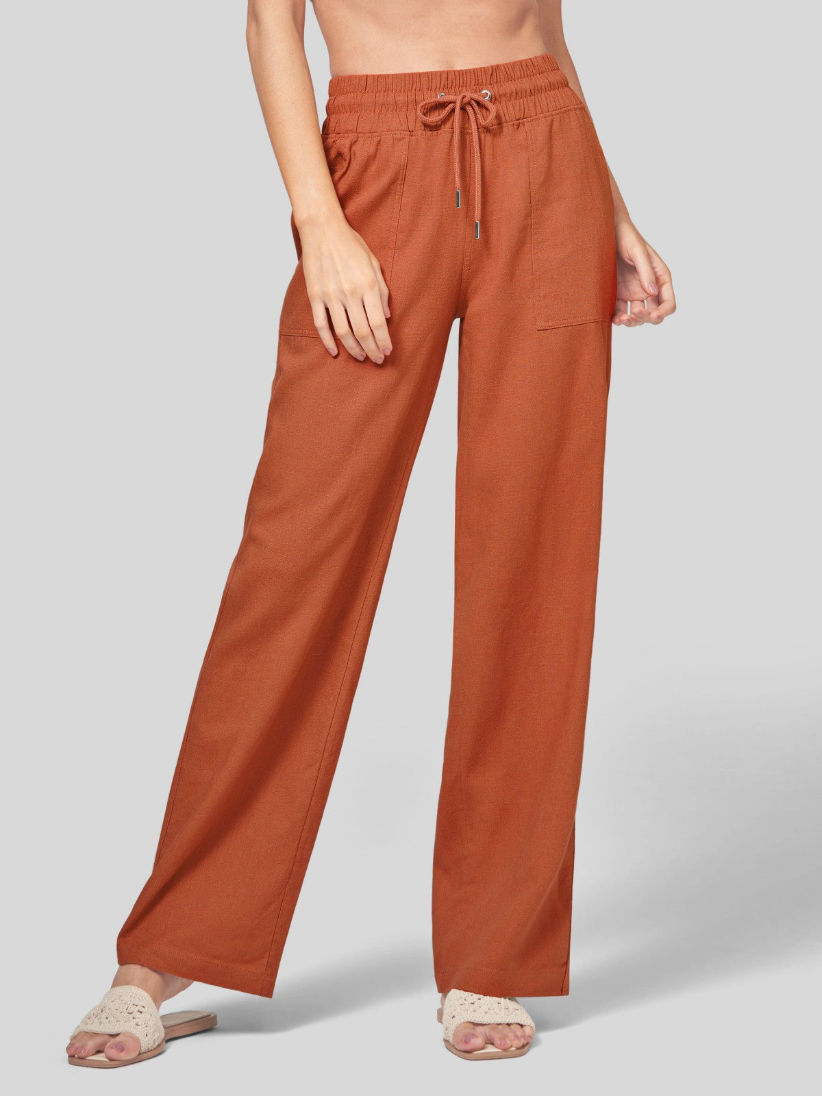 Women's Cotton Linen Wide Leg Pants 31 Inch