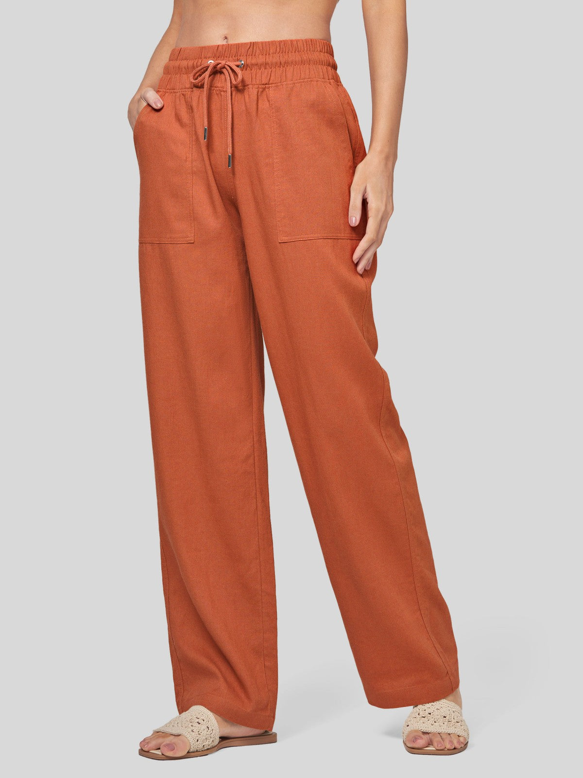 Women's Cotton Linen Wide Leg Pants 33 Inch