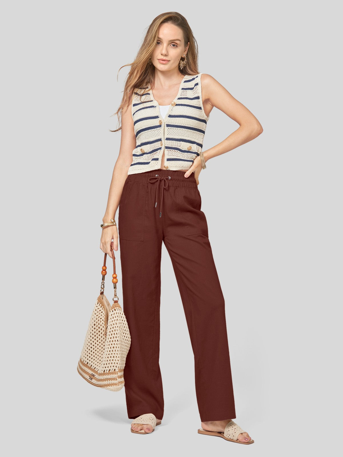Women's Cotton Linen Wide Leg Pants 31 Inch