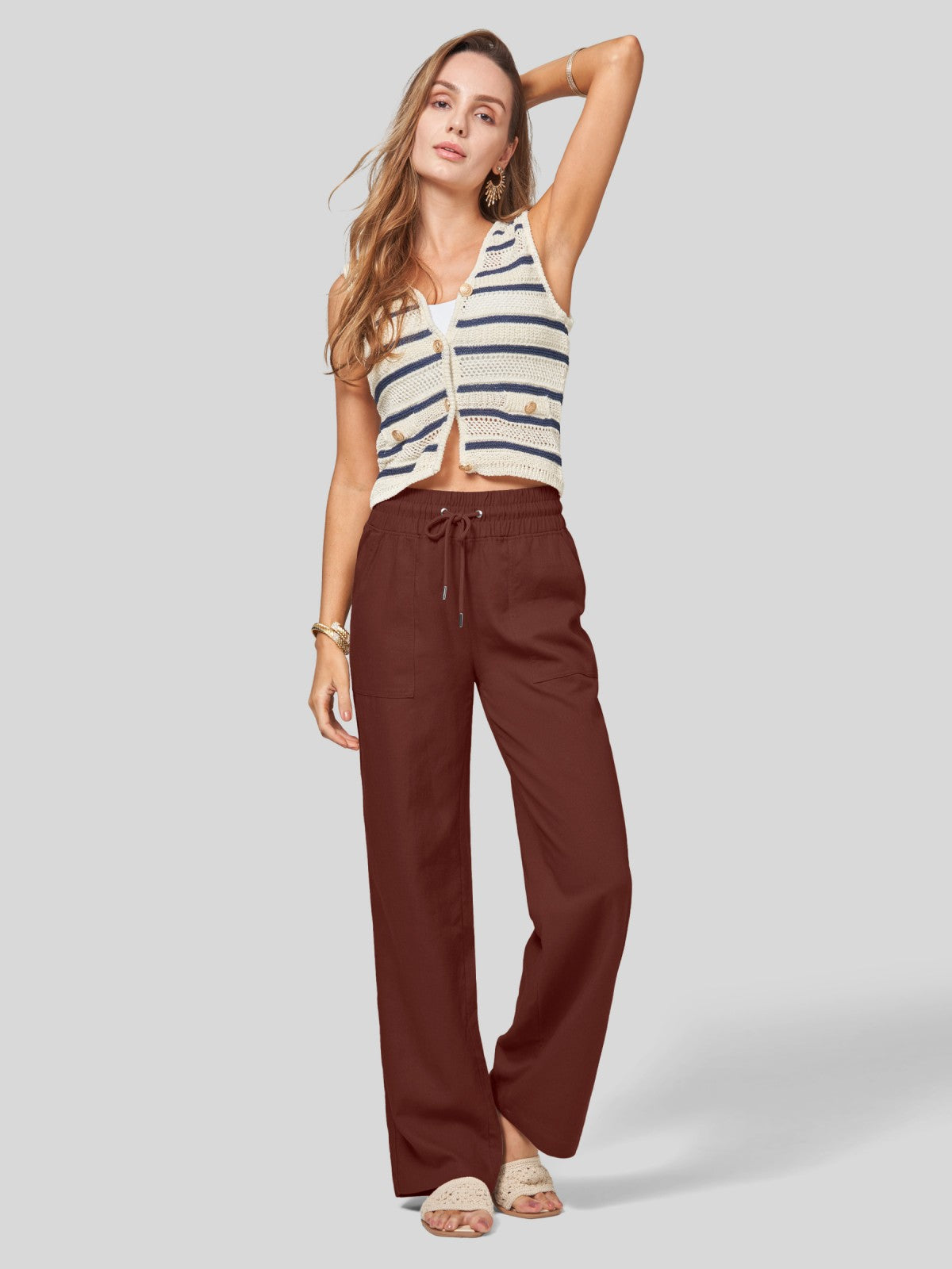 Women's Cotton Linen Wide Leg Pants 29 Inch