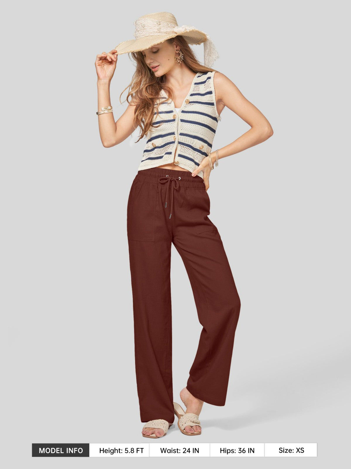 Women's Cotton Linen Wide Leg Pants 31 Inch