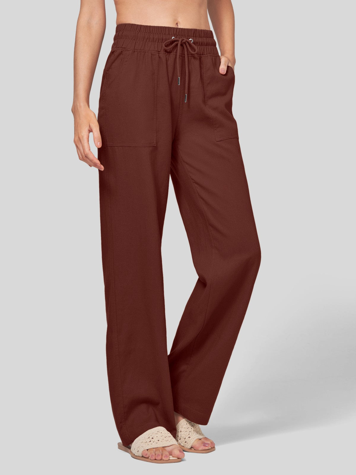 Women's Cotton Linen Wide Leg Pants 29 Inch