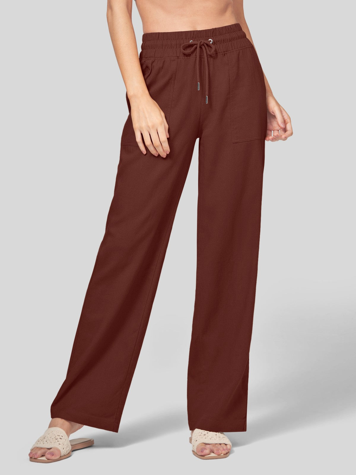 Women's Cotton Linen Wide Leg Pants 31 Inch