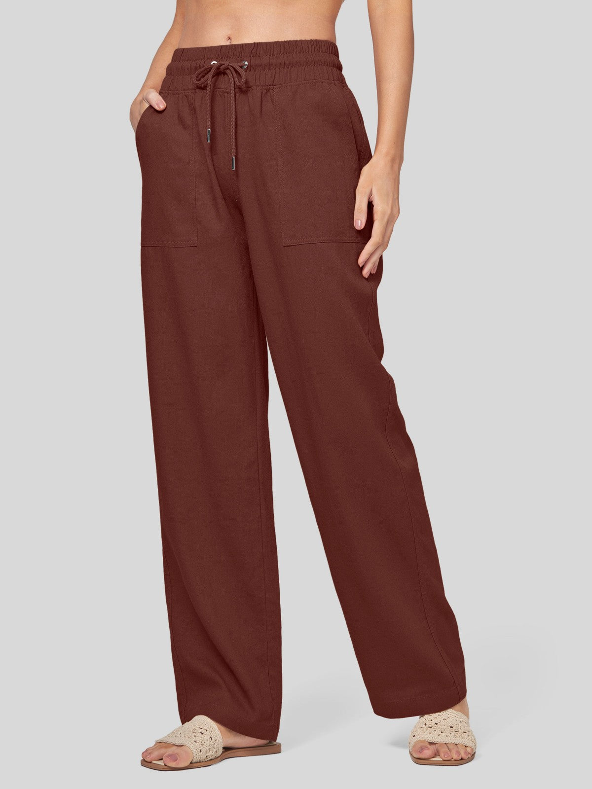 Women's Cotton Linen Wide Leg Pants 33 Inch