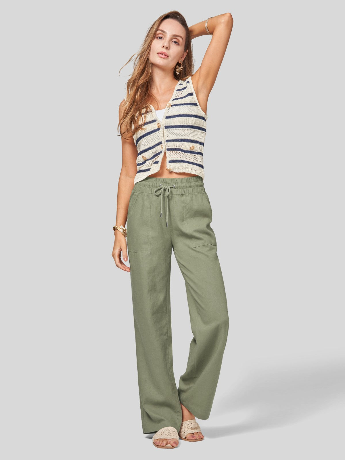 Women's Cotton Linen Wide Leg Pants 31 Inch