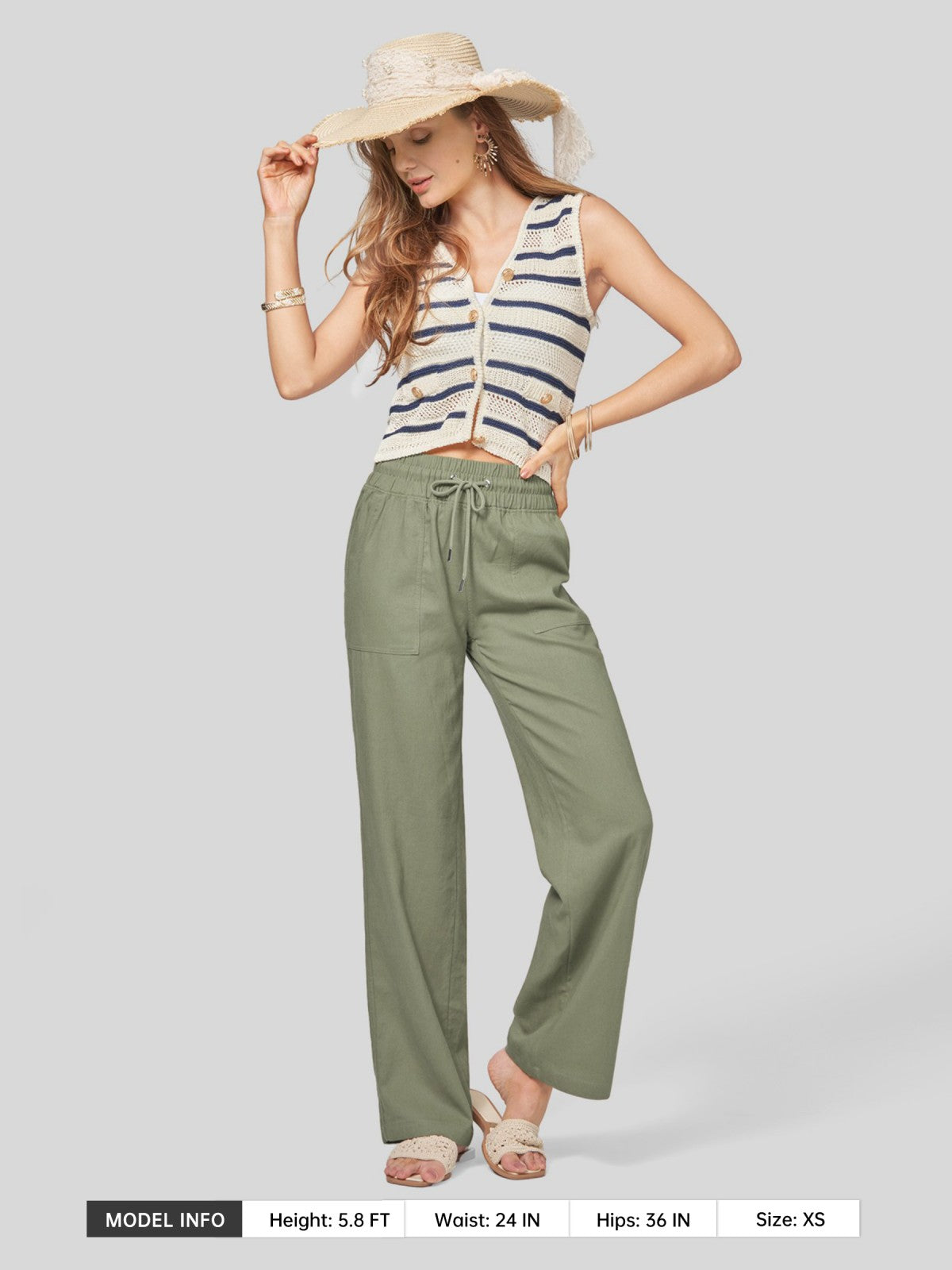 Women's Cotton Linen Wide Leg Pants 31 Inch