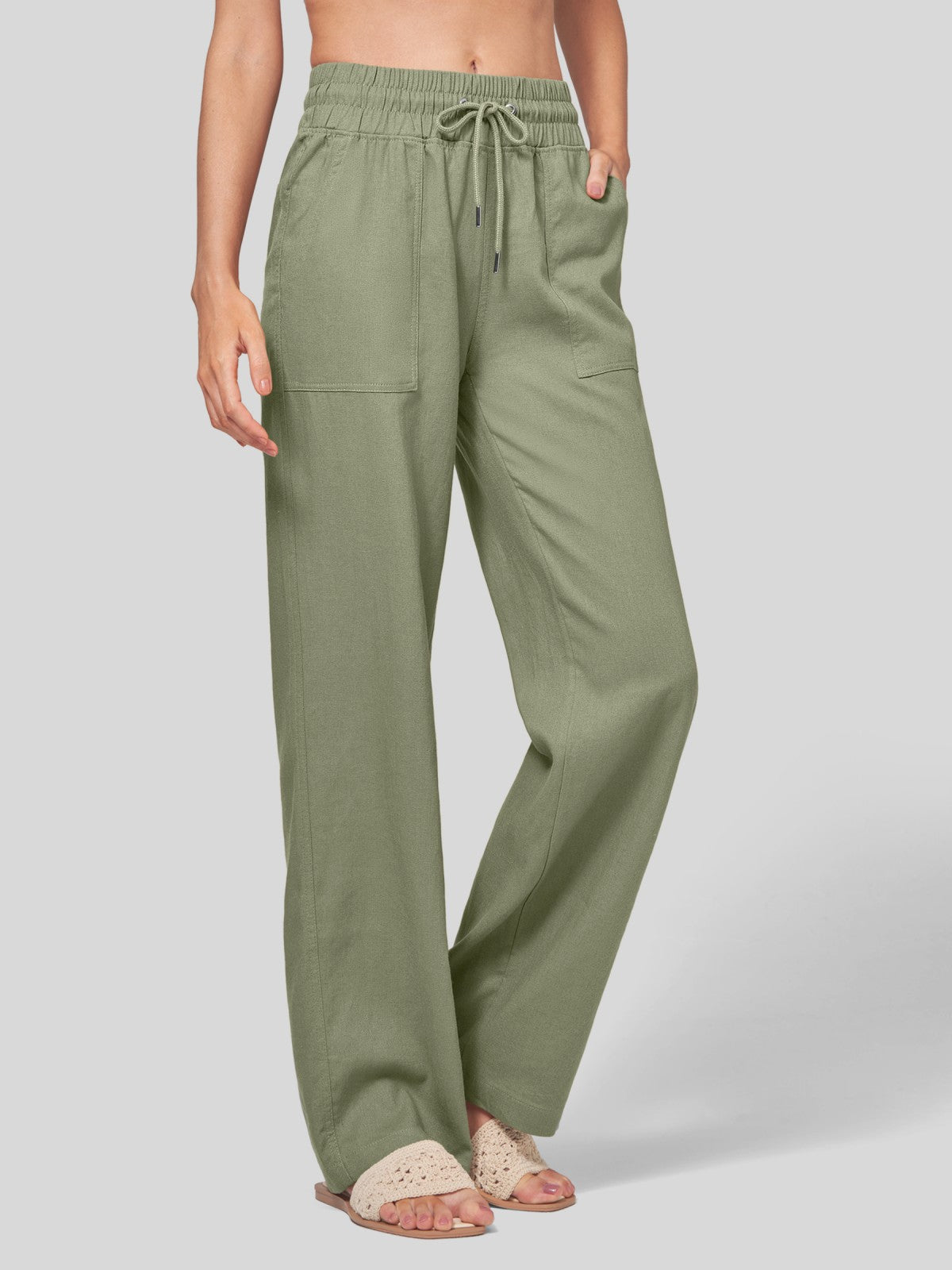Women's Cotton Linen Wide Leg Pants 29 Inch