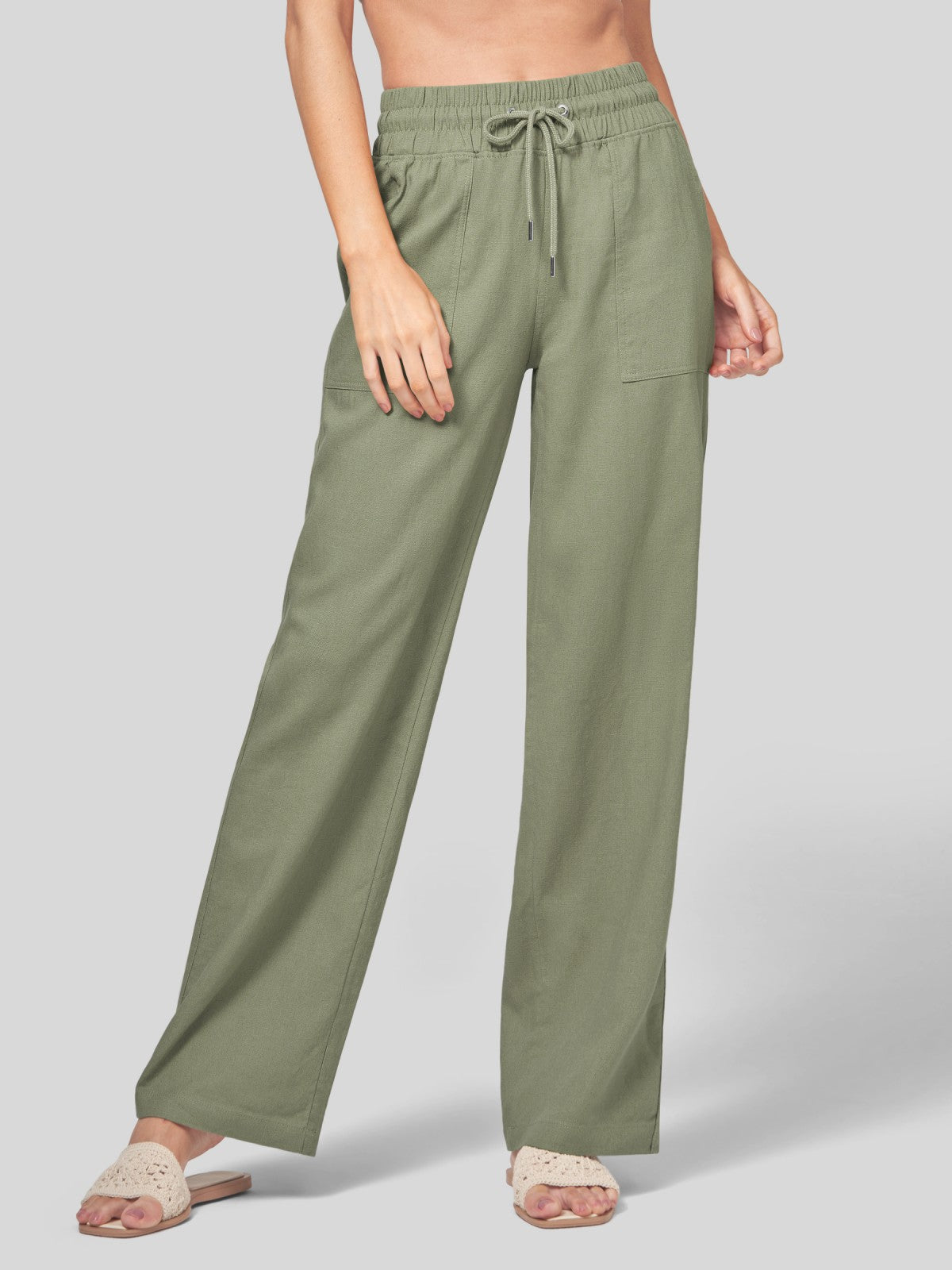 Women's Cotton Linen Wide Leg Pants 31 Inch