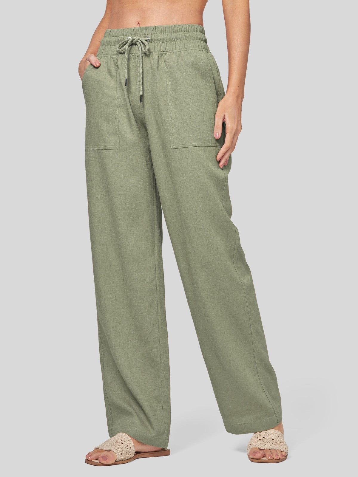 Women's Cotton Linen Wide Leg Pants 33 Inch
