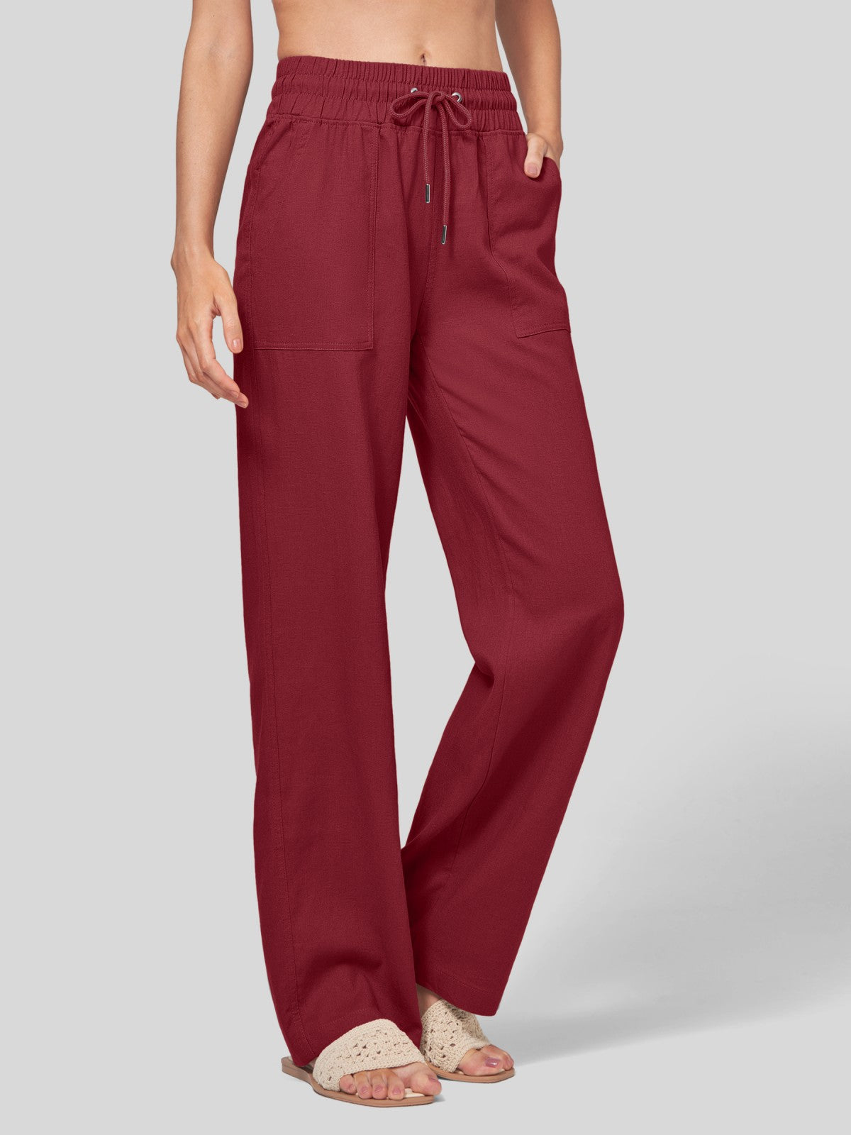 Women's Cotton Linen Wide Leg Pants 29 Inch