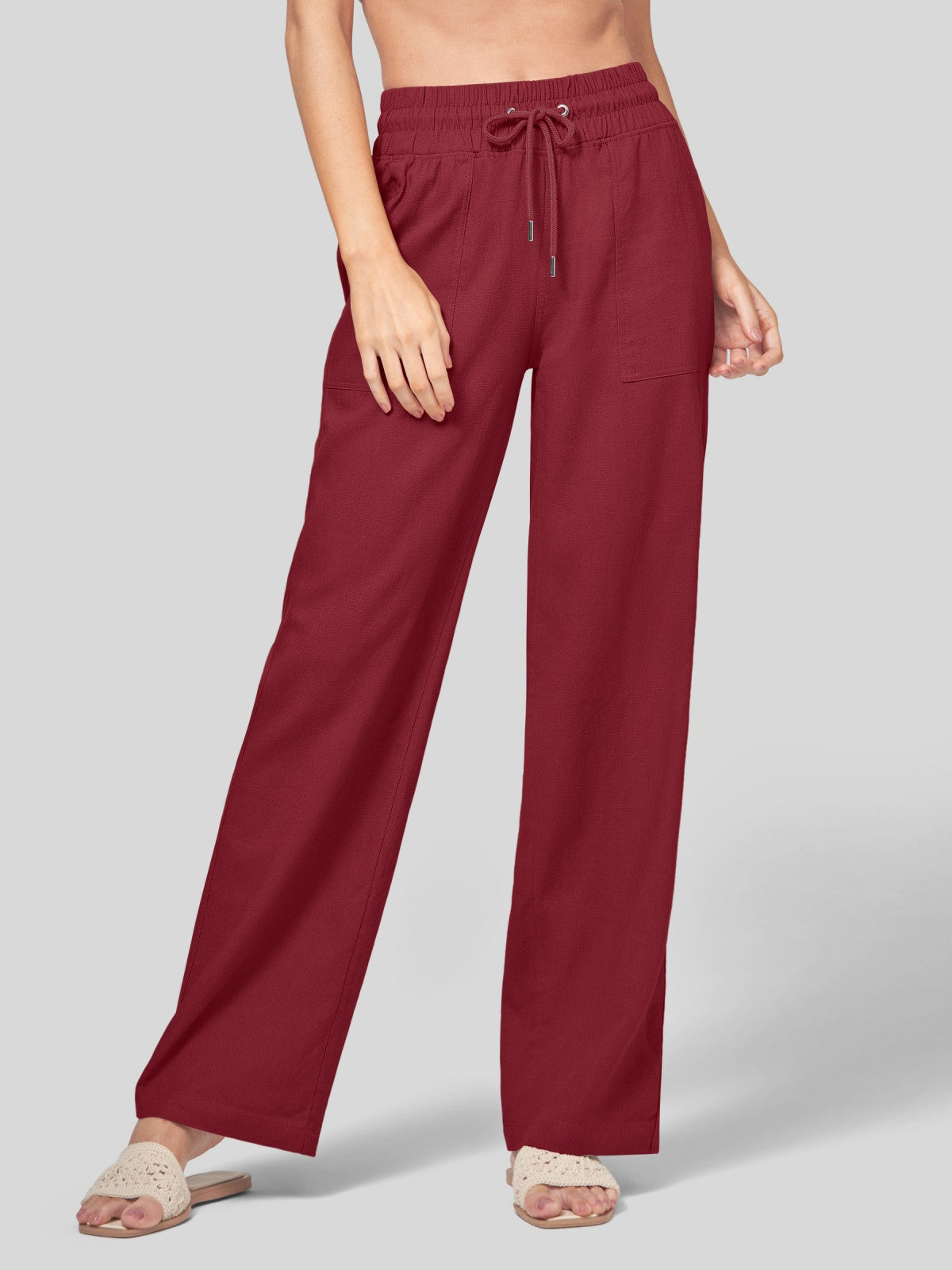 Women's Cotton Linen Wide Leg Pants 31 Inch