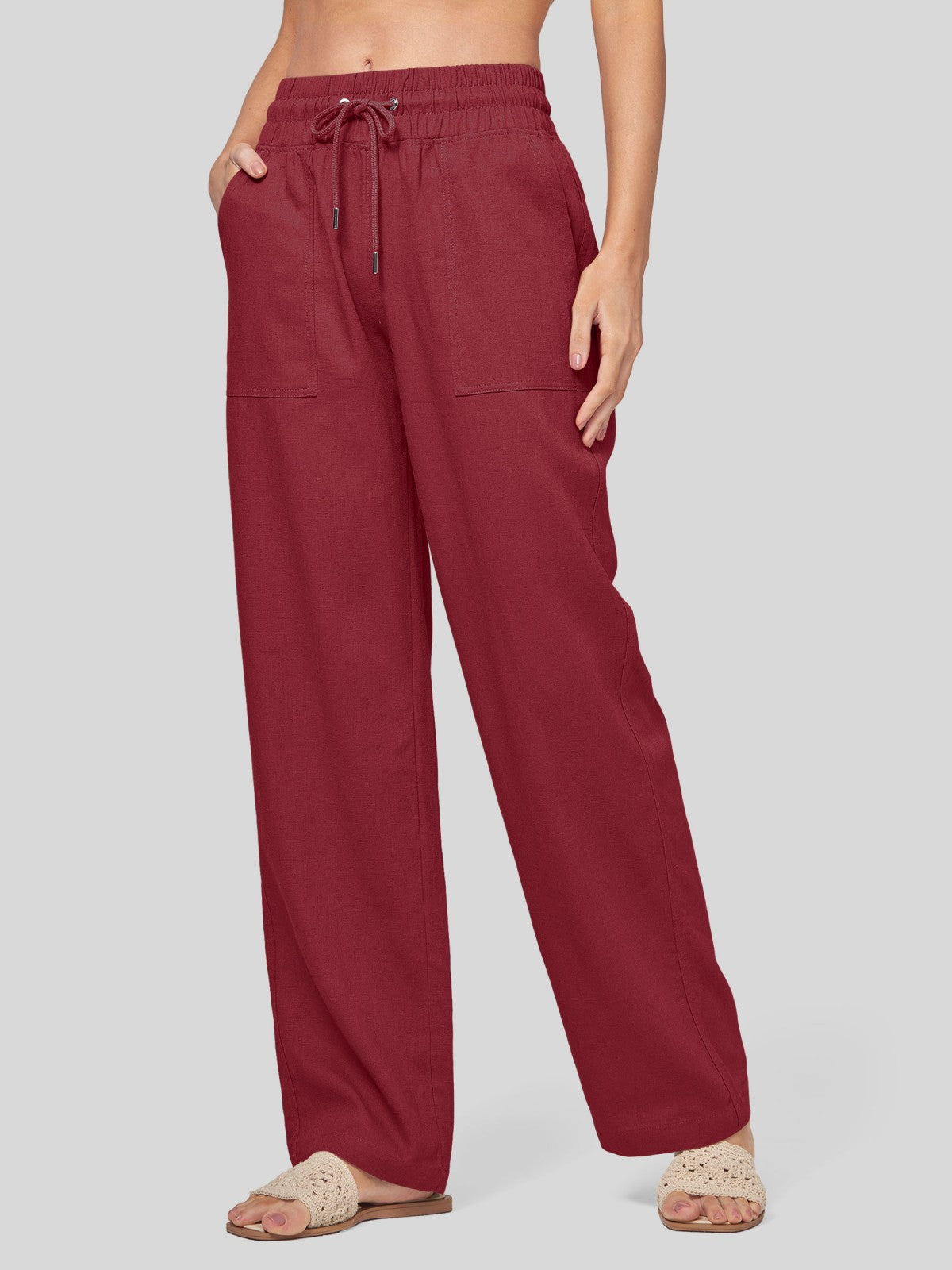 Women's Cotton Linen Wide Leg Pants 33 Inch