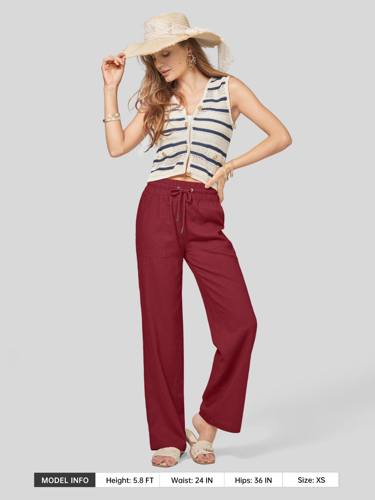 Women's Cotton Linen Wide Leg Pants 31 Inch