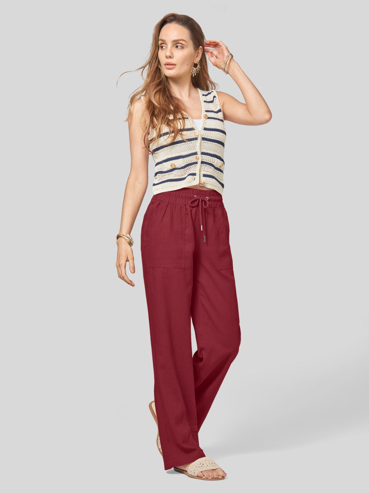 Women's Cotton Linen Wide Leg Pants 29 Inch