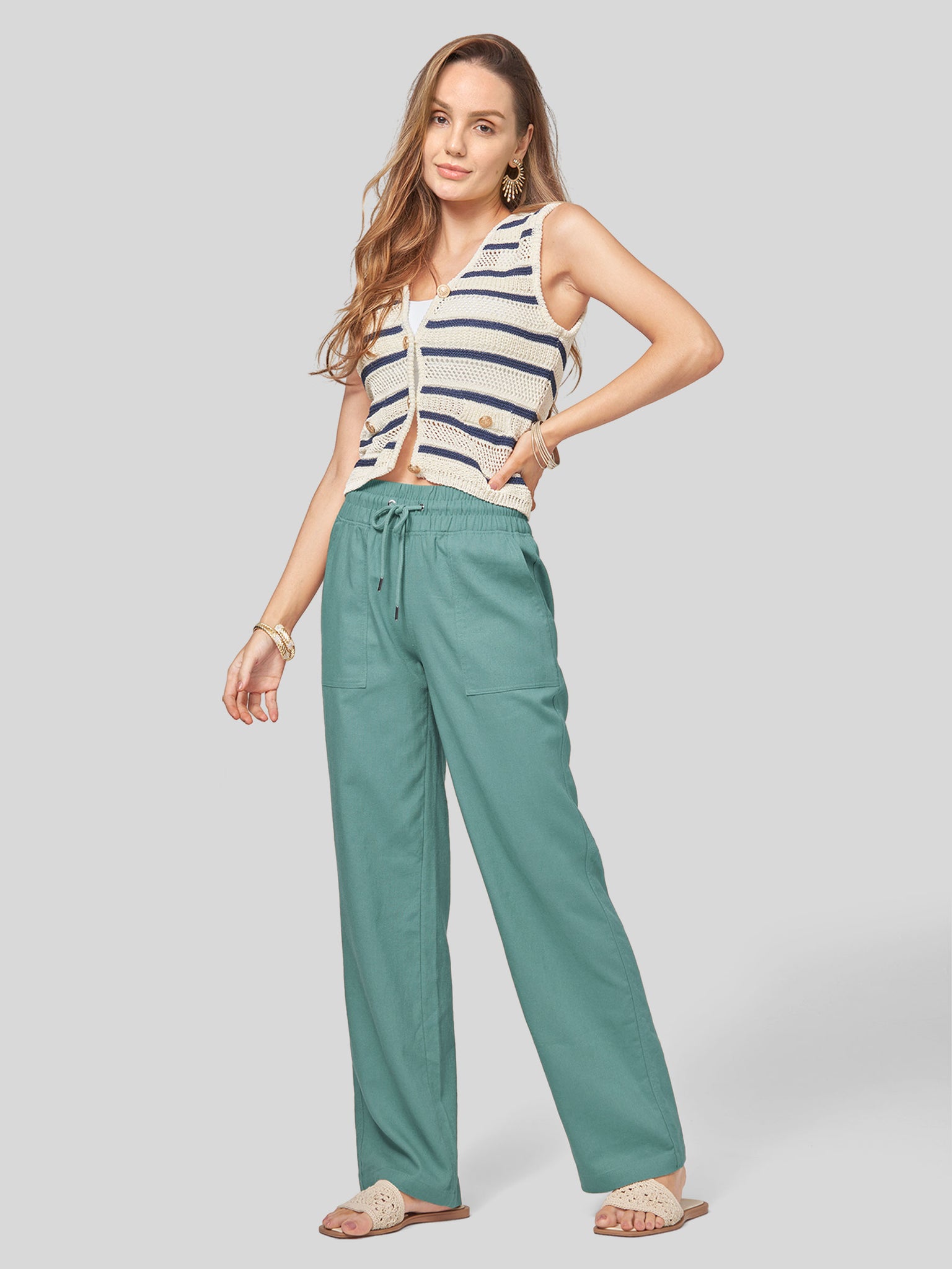 Women's Cotton Linen Wide Leg Pants