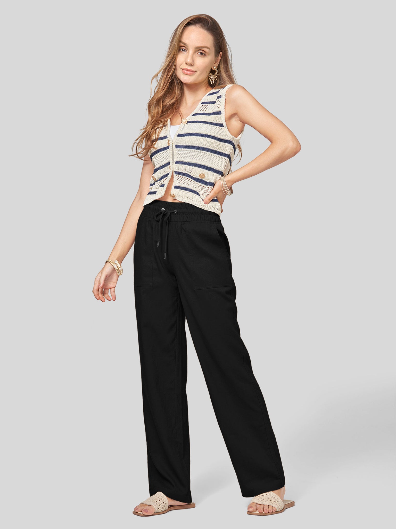 Women's Cotton Linen Wide Leg Pants