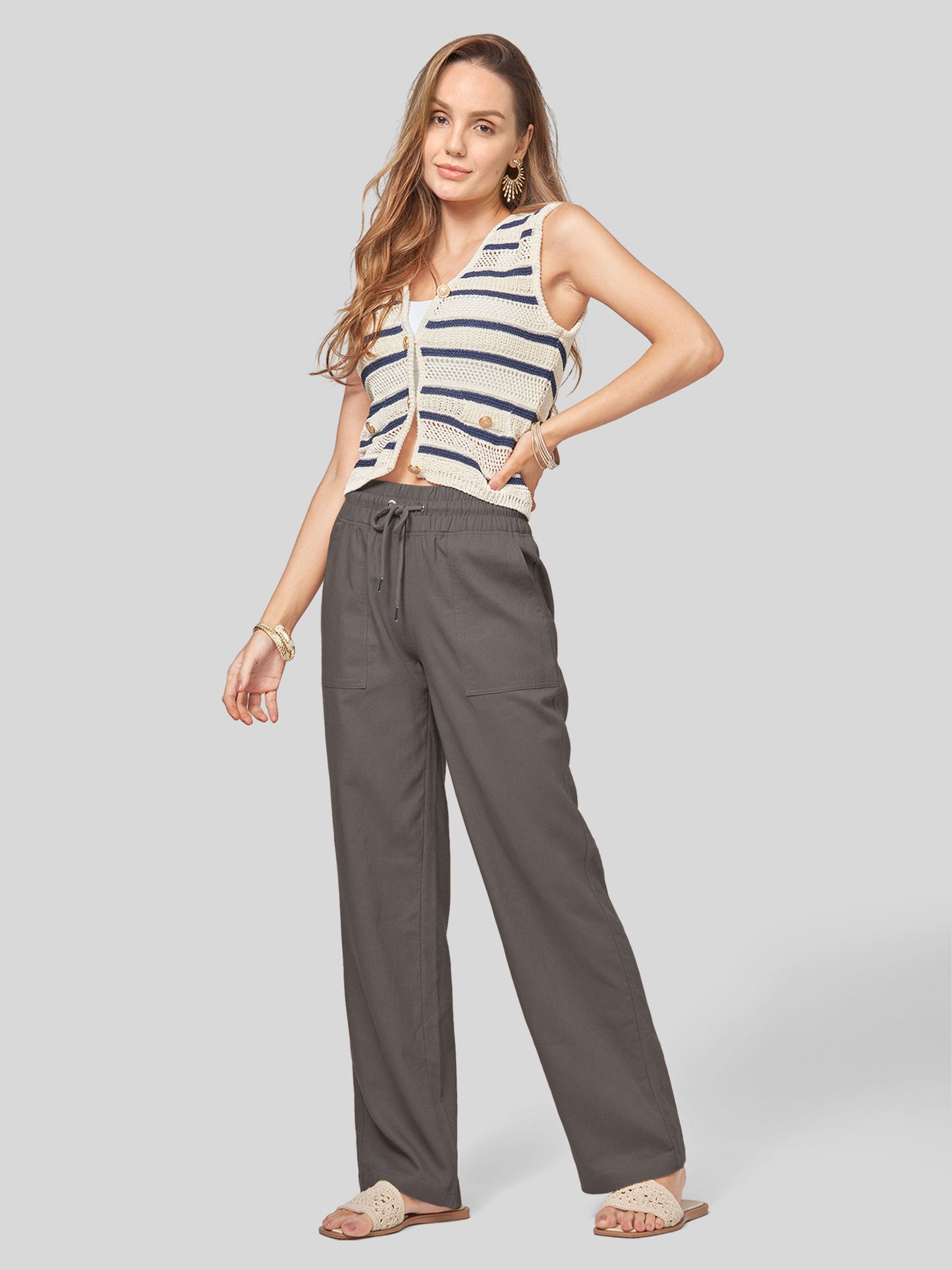 Women's Cotton Linen Wide Leg Pants