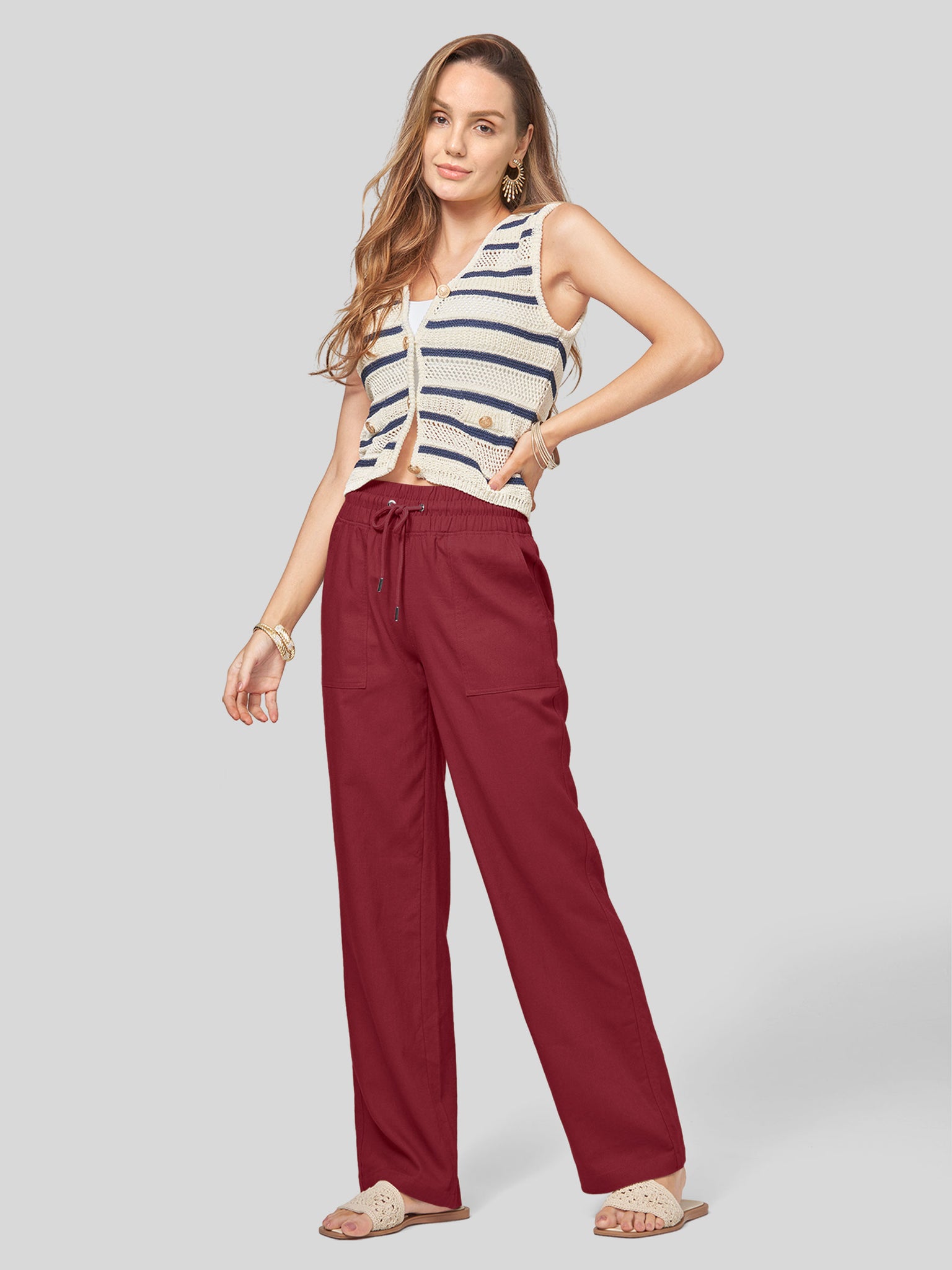 Women's Cotton Linen Wide Leg Pants