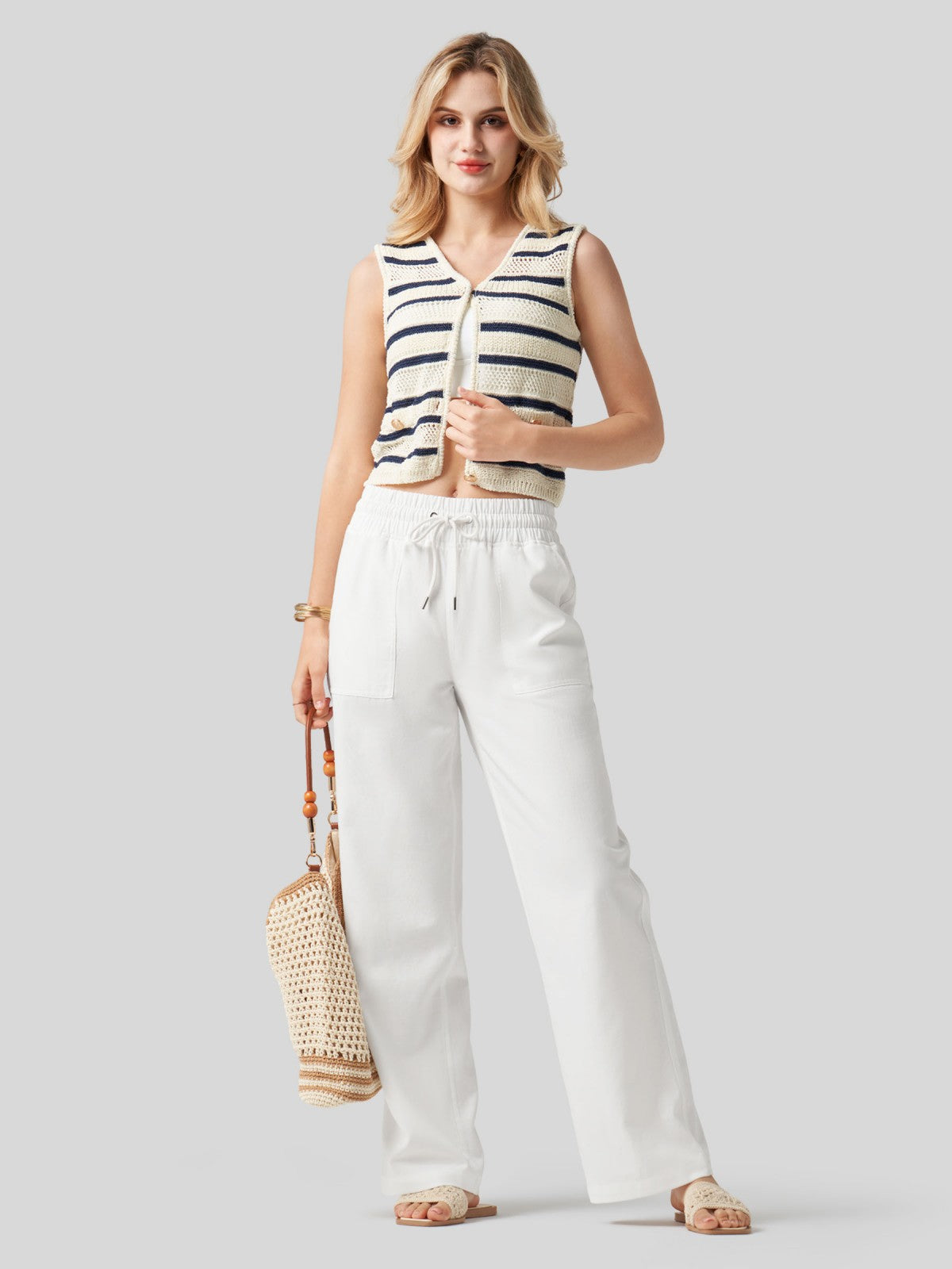 Women's Cotton Linen Wide Leg Pants 33 Inch