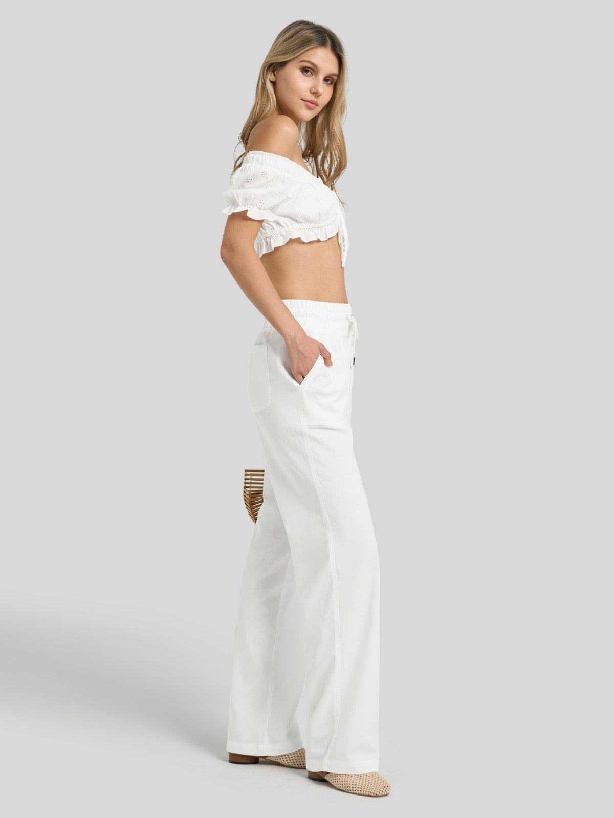 Women's Cotton Linen Wide Leg Pants 31 Inch