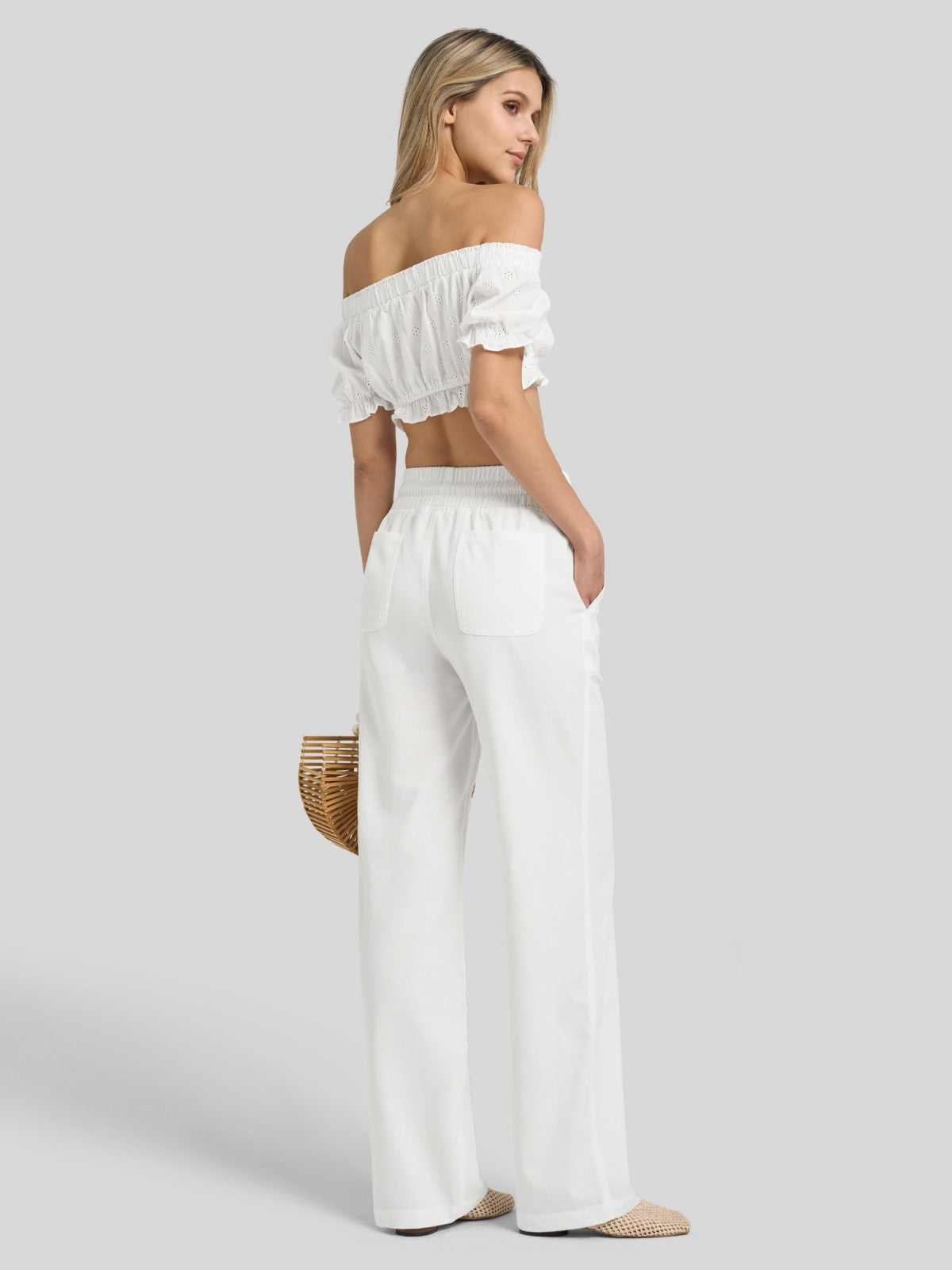 Women's Cotton Linen Wide Leg Pants 33 Inch