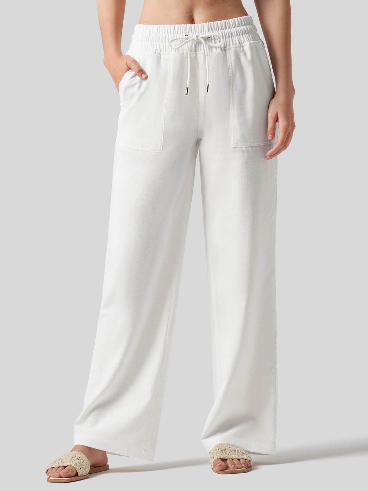 Women's Cotton Linen Wide Leg Pants 31 Inch