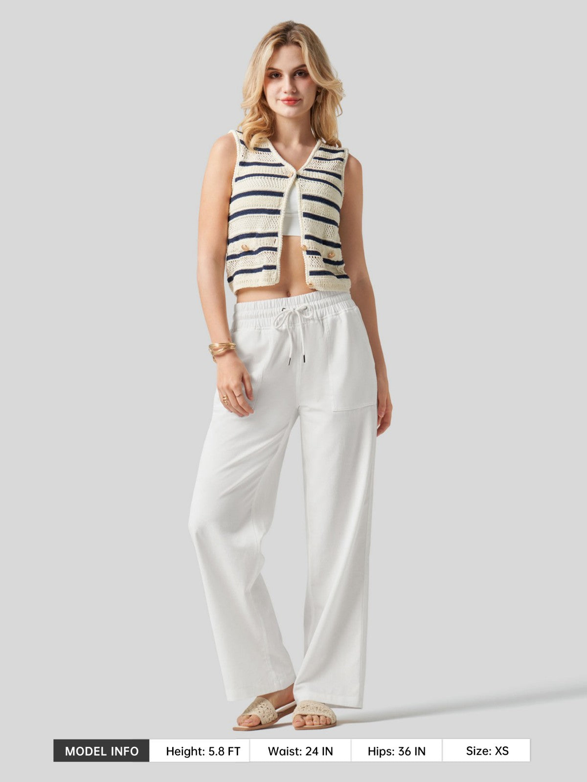 Women's Cotton Linen Wide Leg Pants 31 Inch