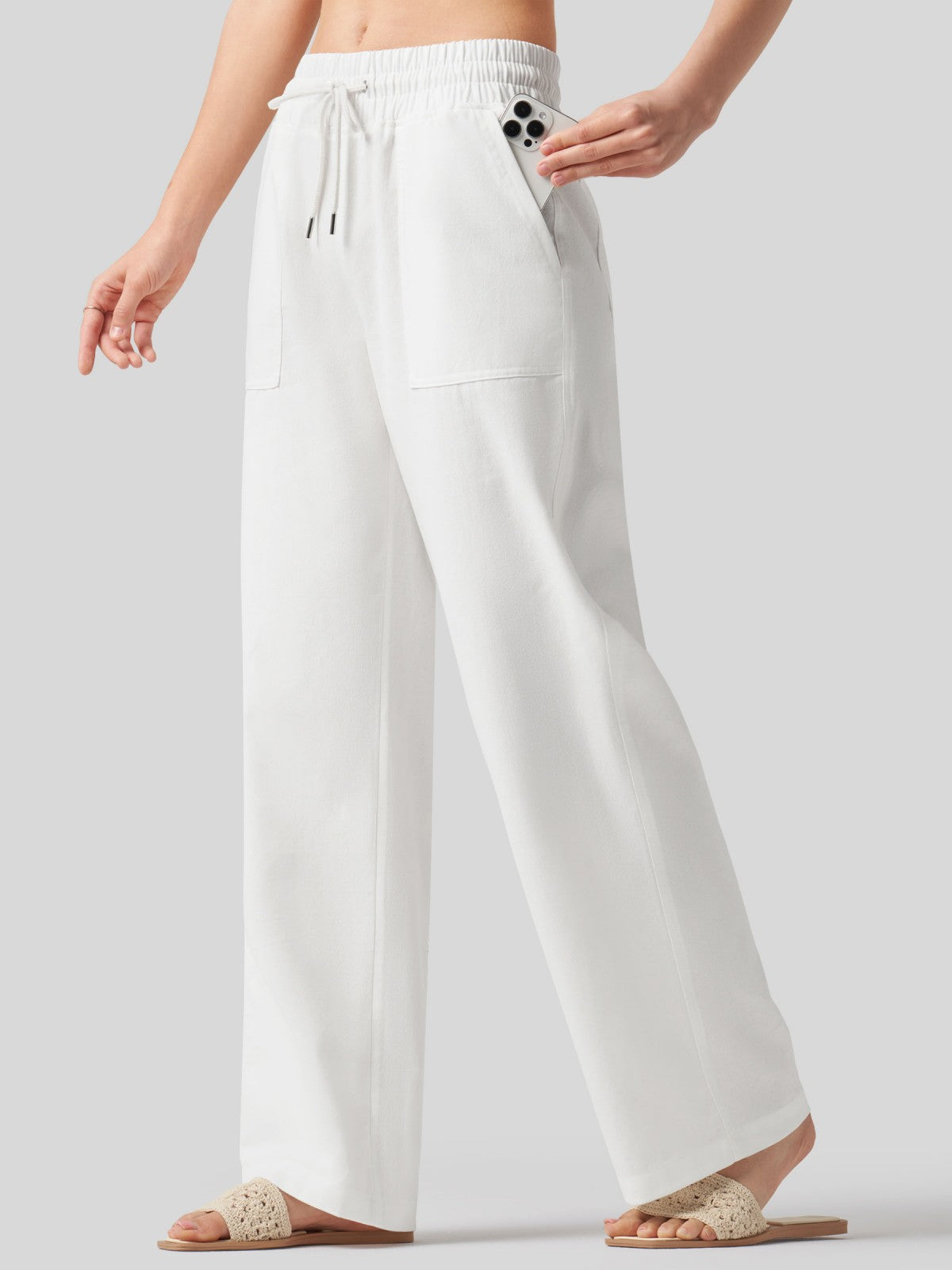 Women's Cotton Linen Wide Leg Pants 33 Inch