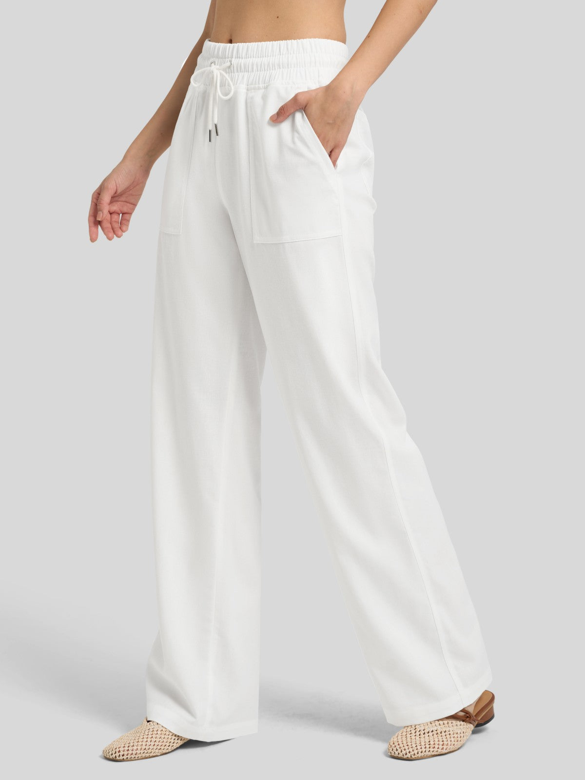 Women's Cotton Linen Wide Leg Pants 31 Inch
