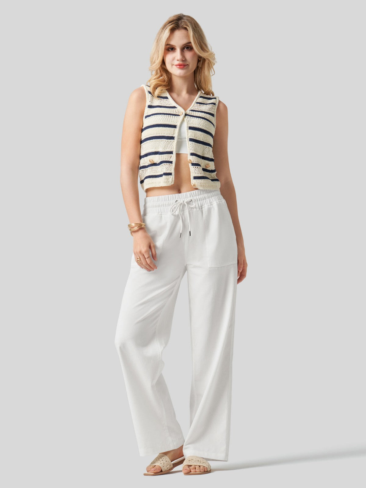 Women's Cotton Linen Wide Leg Pants 31 Inch