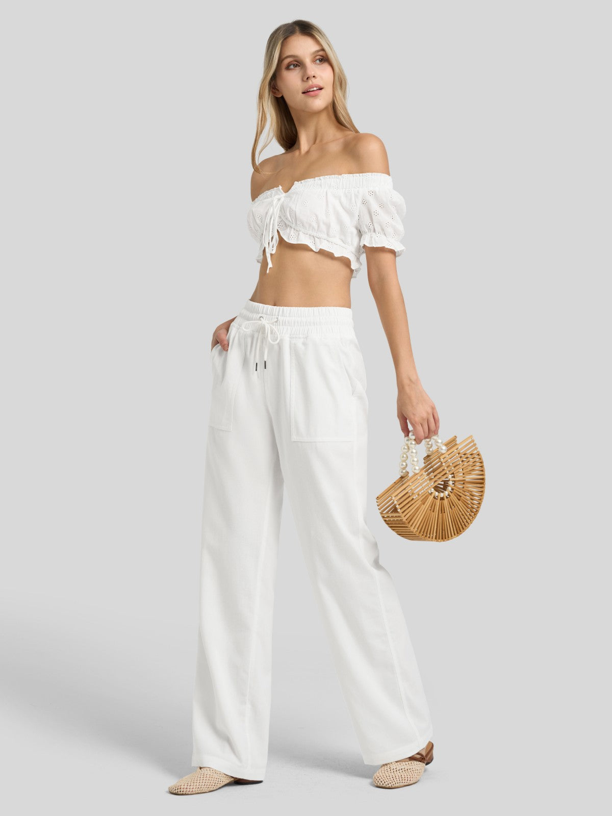 Women's Cotton Linen Wide Leg Pants 29 Inch